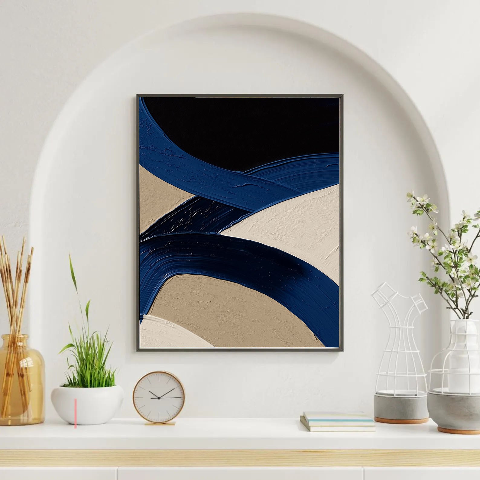 Textured Curved Strokes | Indigo Beige