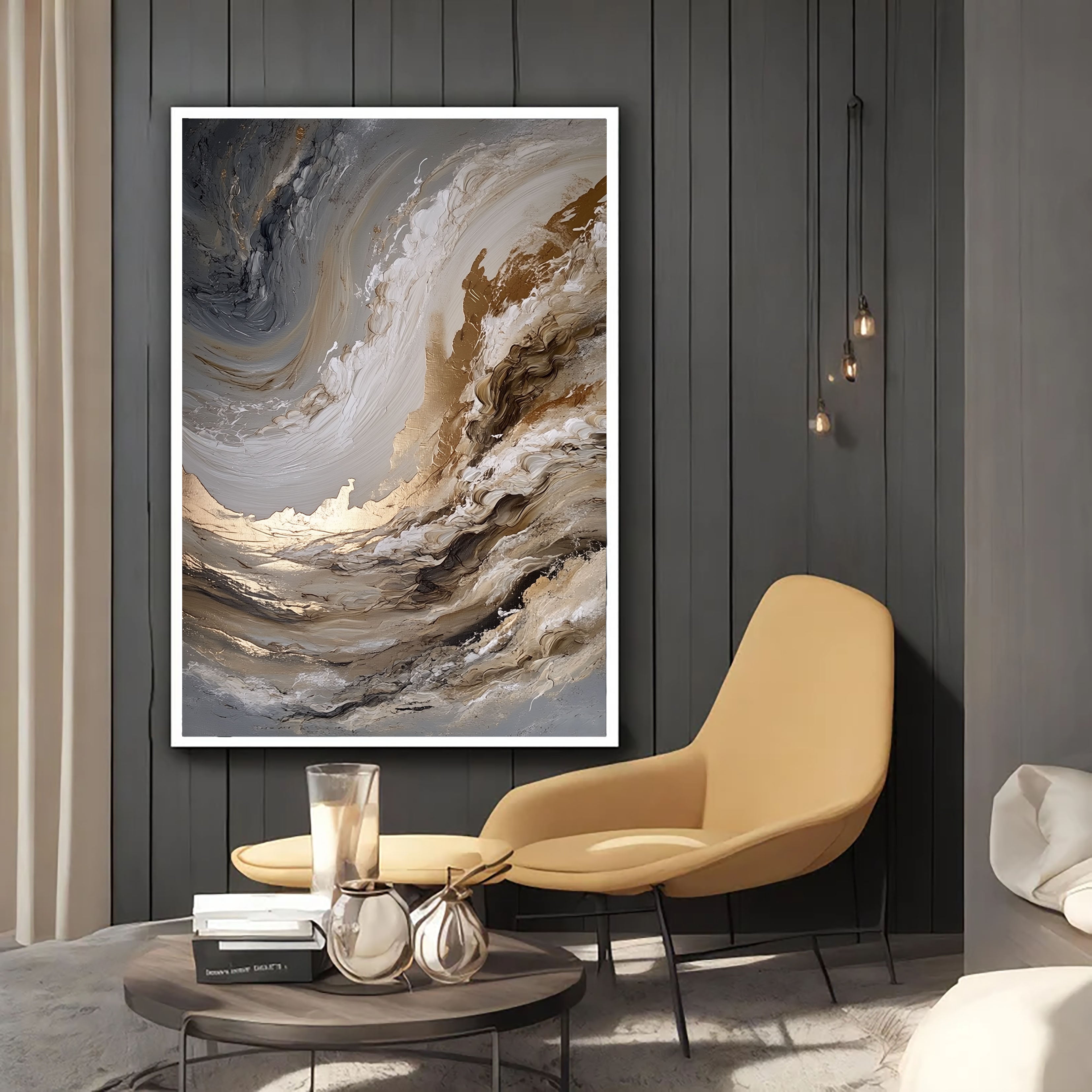 Textured Swirling Waves | Gold Gray