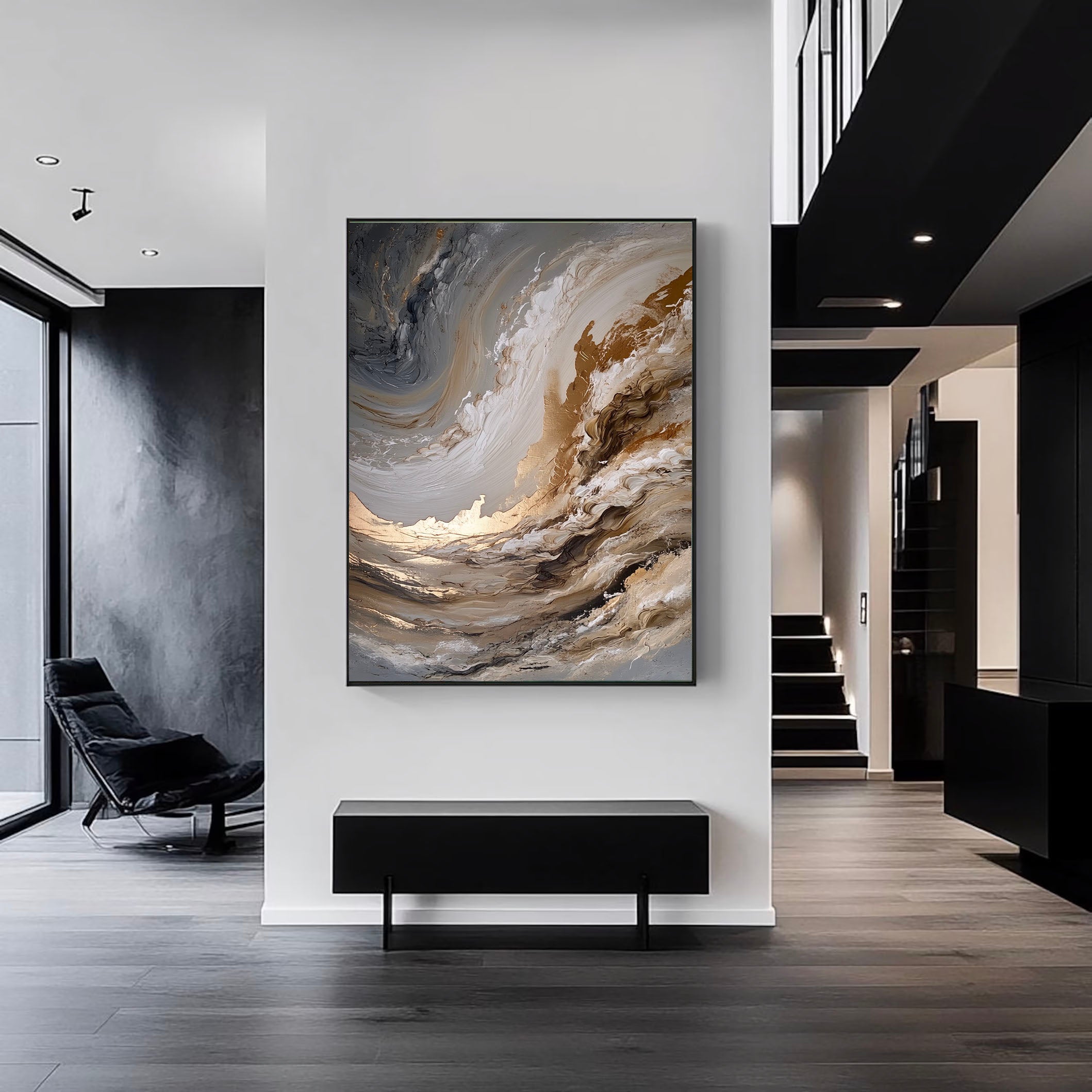 Textured Swirling Waves | Gold Gray