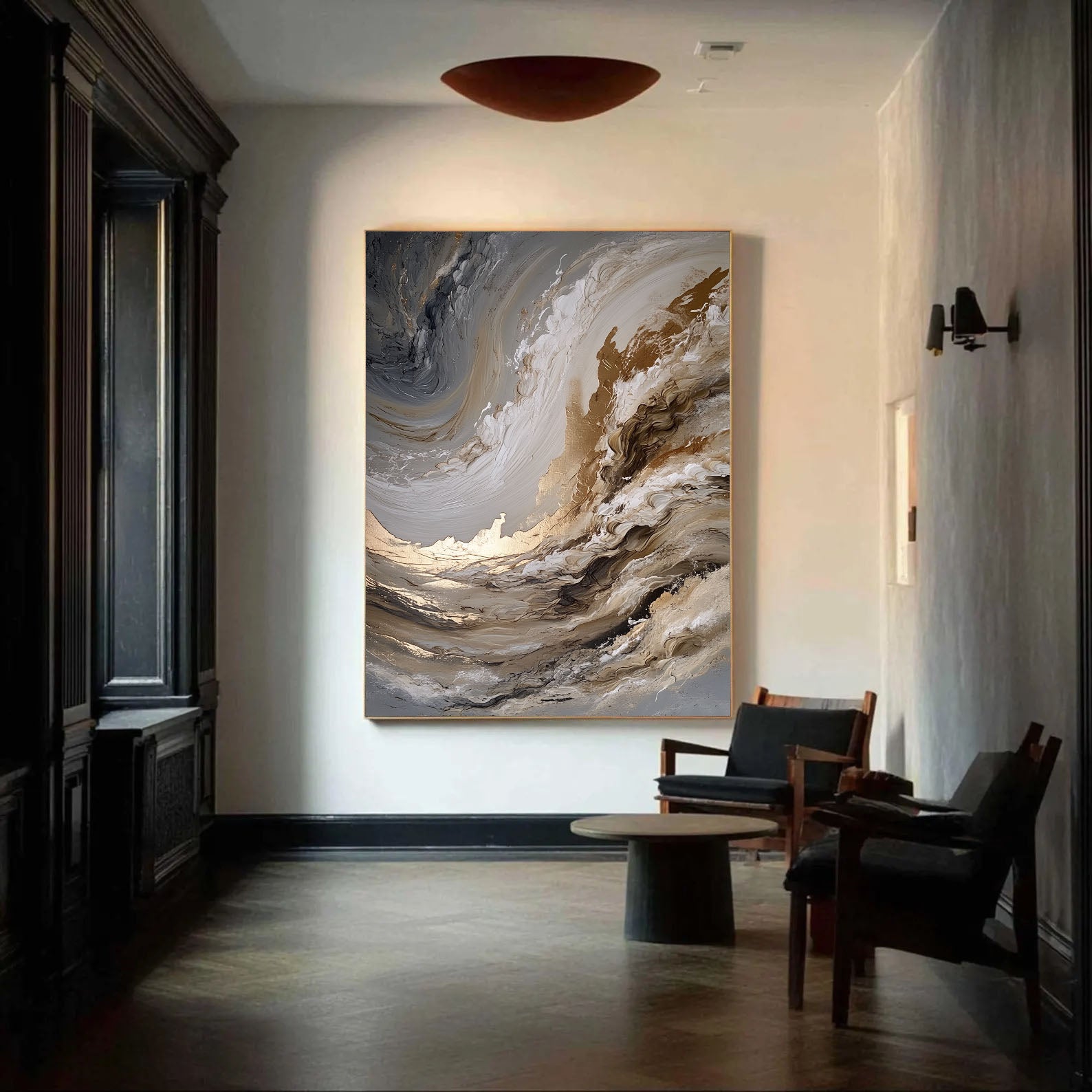 Textured Swirling Waves | Gold Gray