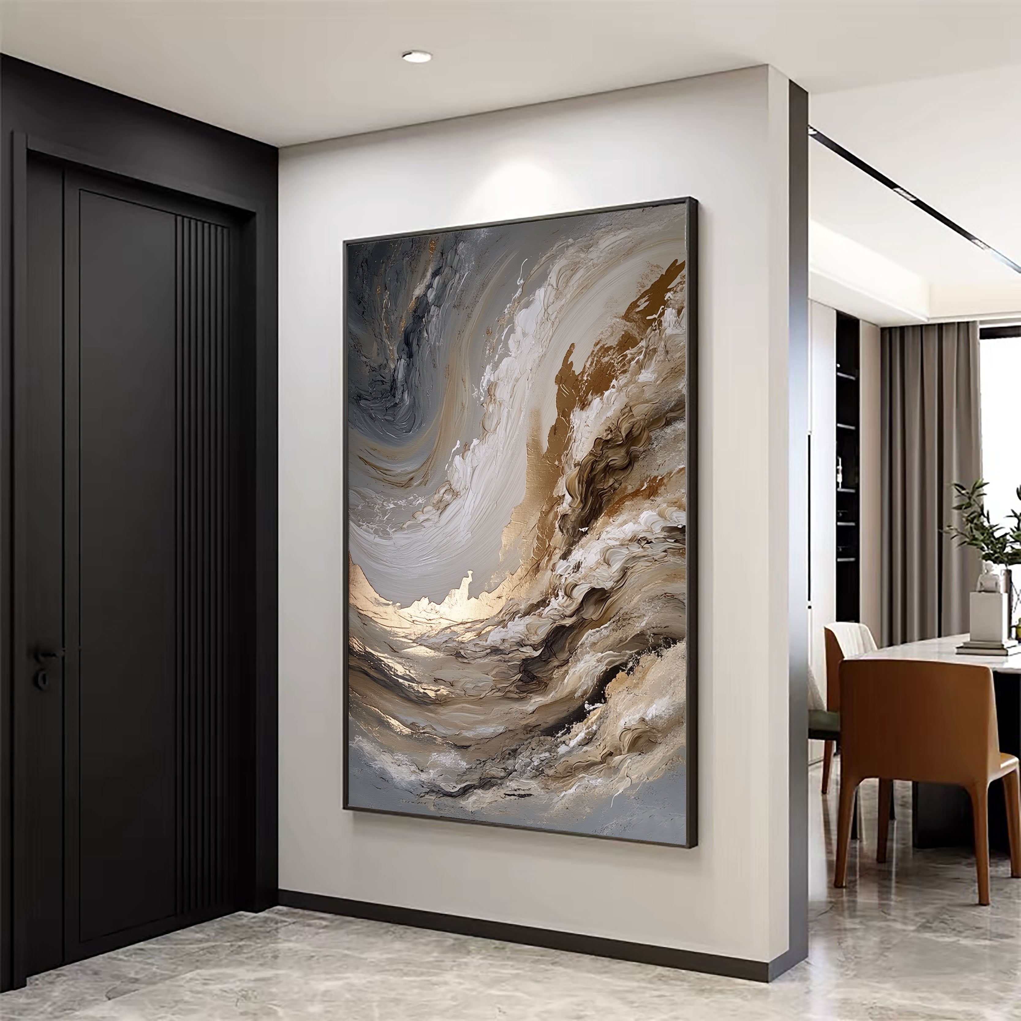 Textured Swirling Waves | Gold Gray