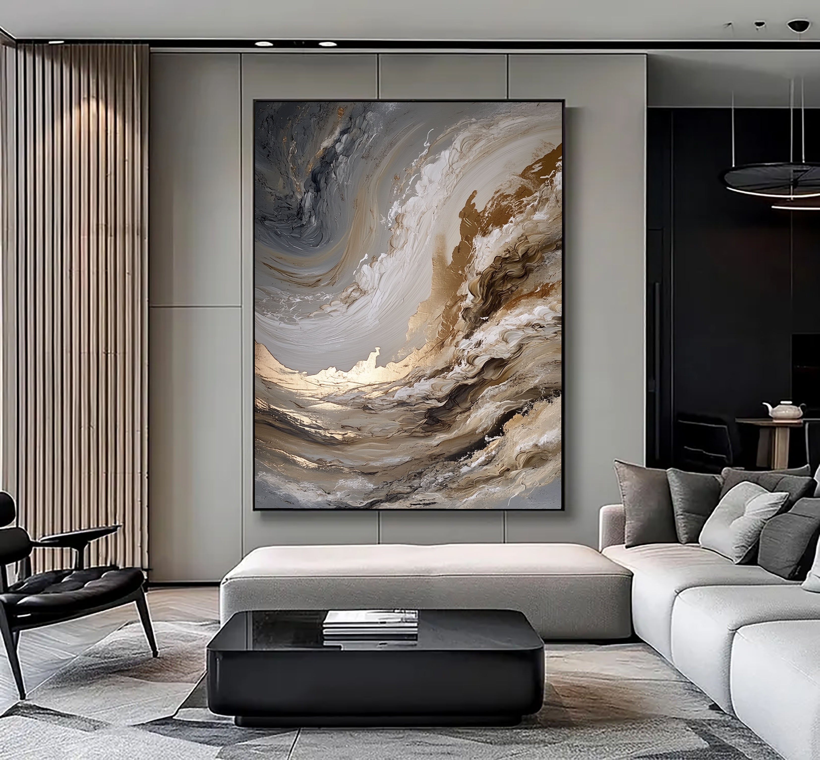 Textured Swirling Waves | Gold Gray