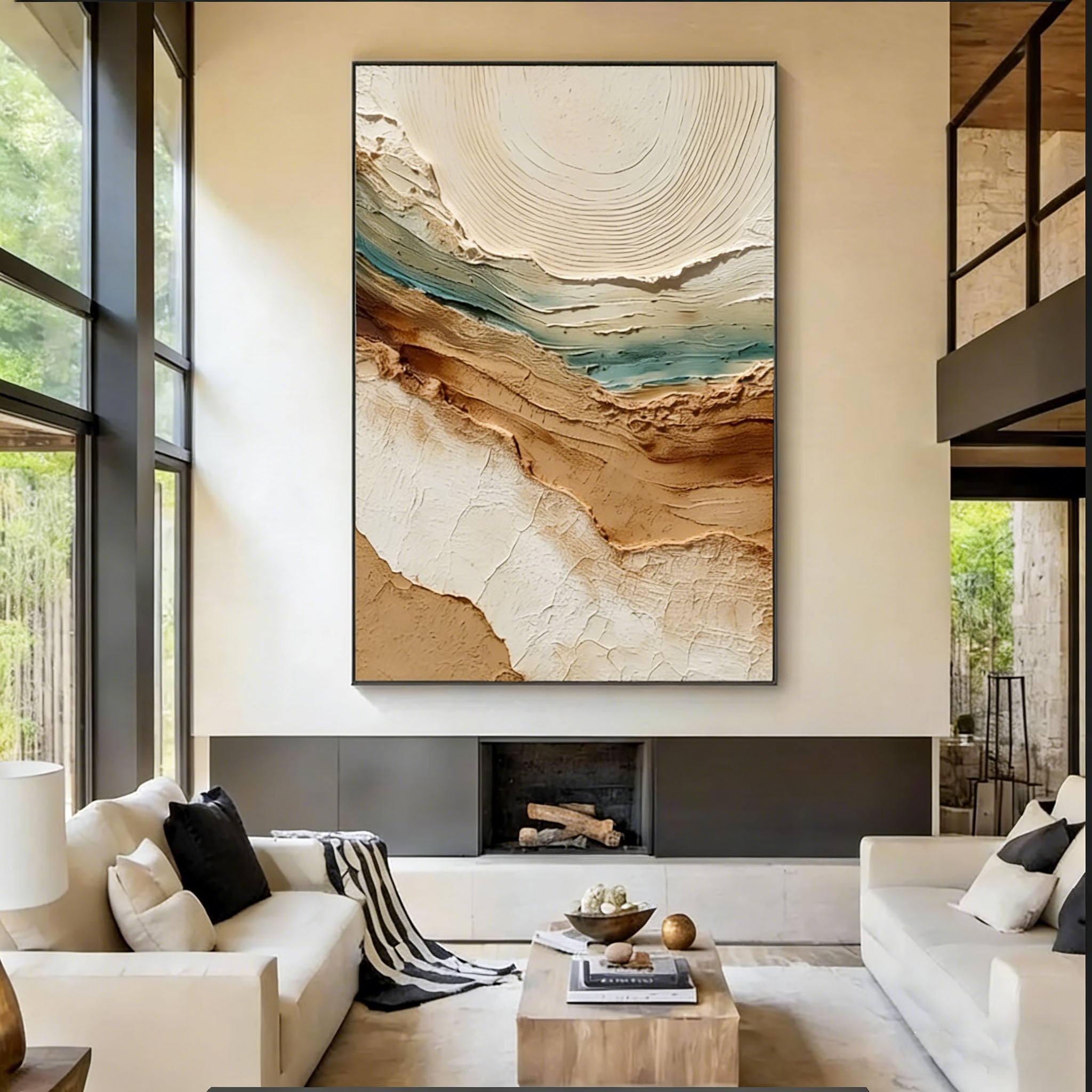 Textured Coastal Strata | Teal Beige