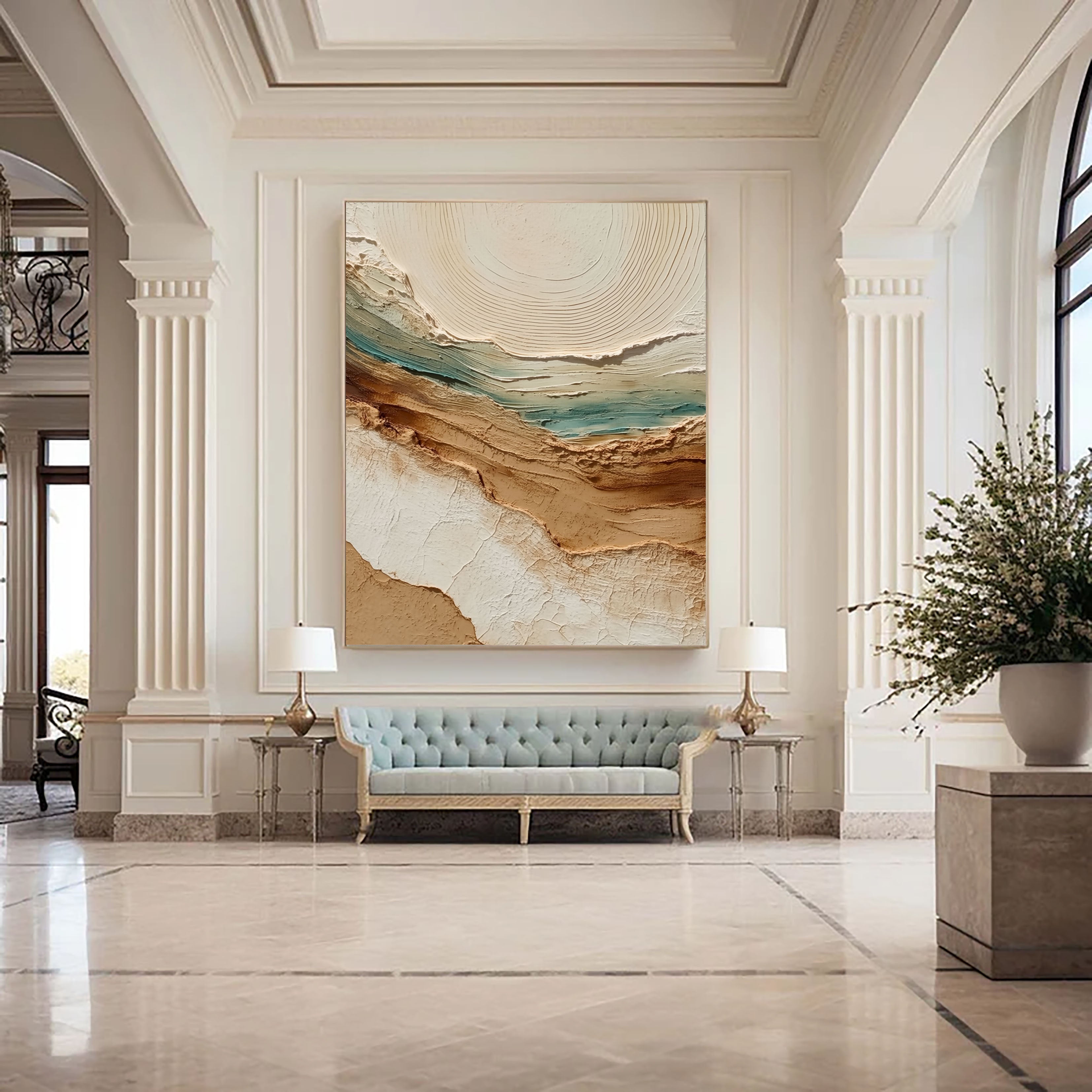Textured Coastal Strata | Teal Beige
