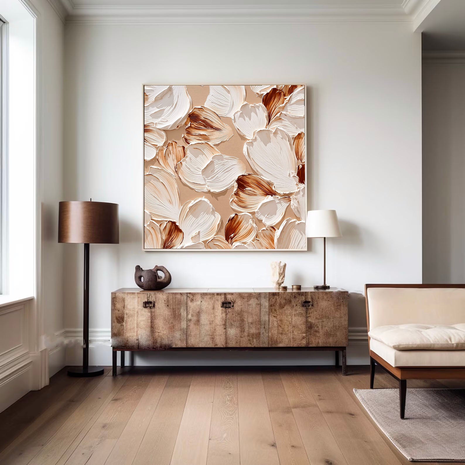 Textured Floral Petals | White Brown