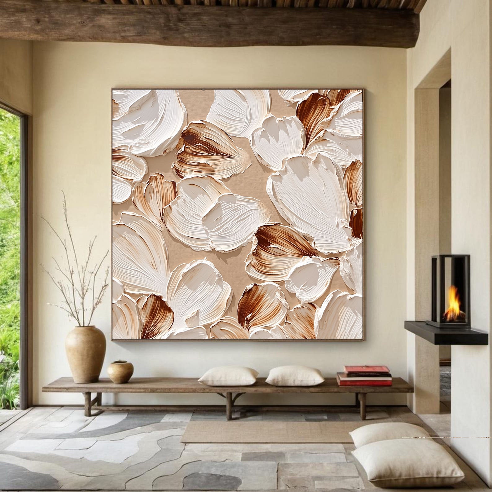 Textured Floral Petals | White Brown