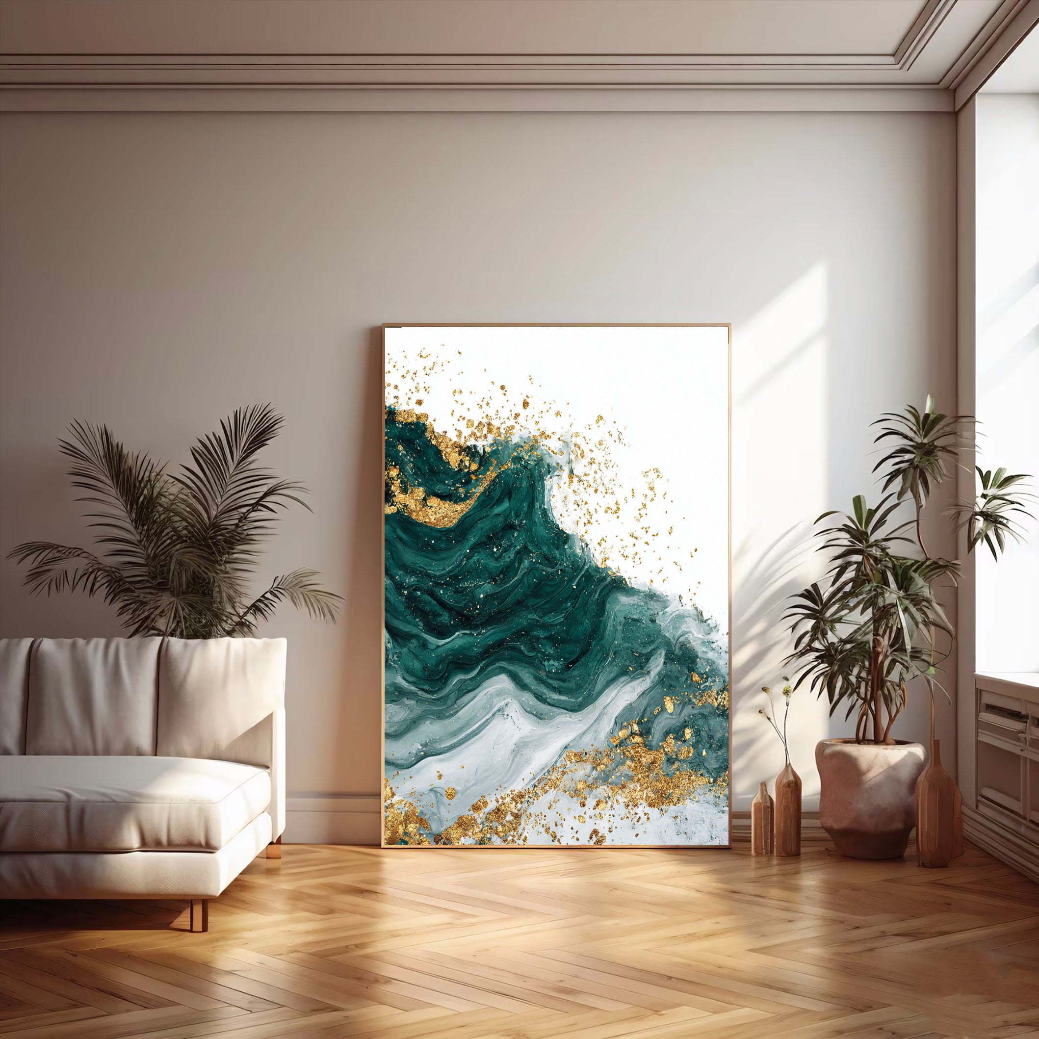 Textured Emerald Flow | Gilded Swirl