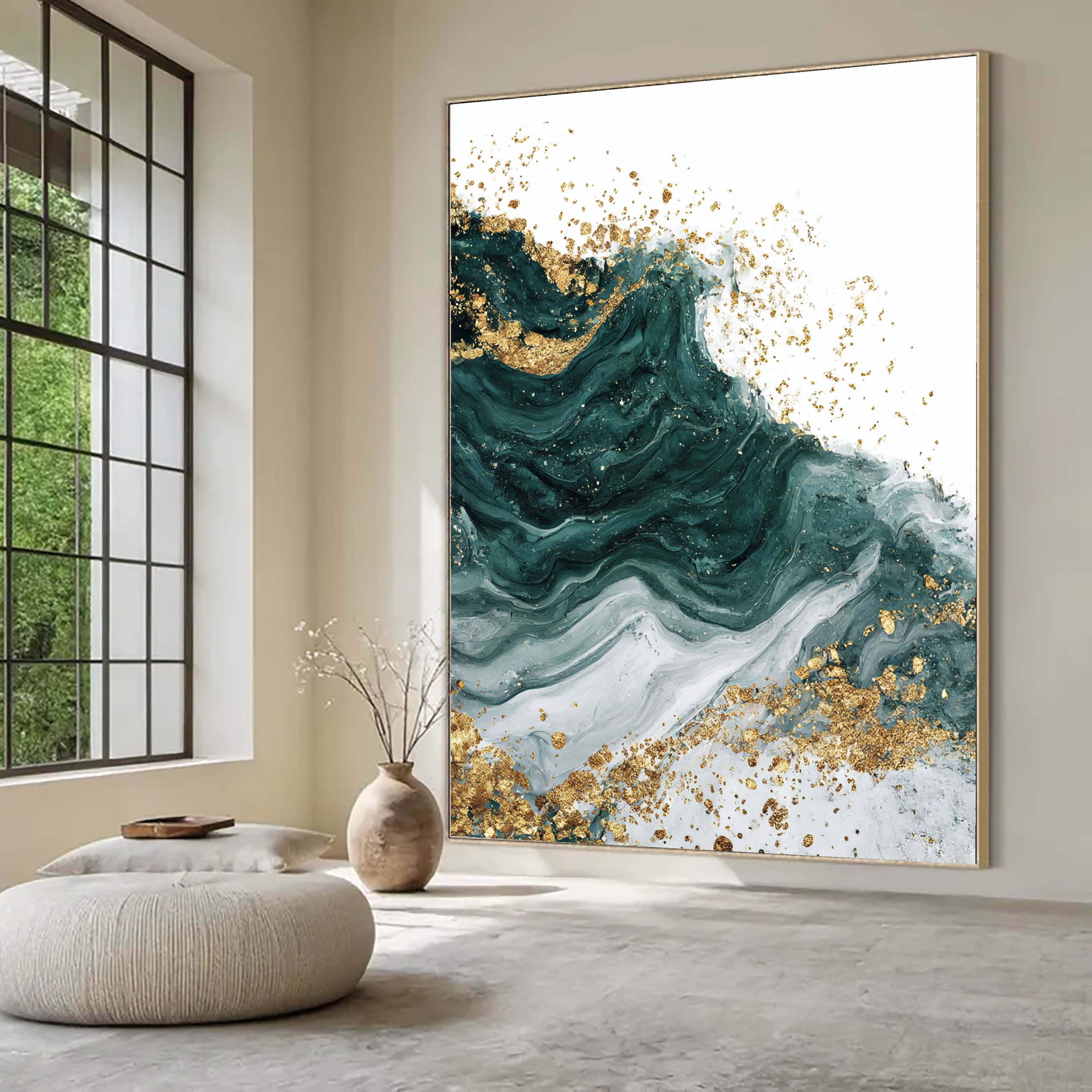 Textured Emerald Flow | Gilded Swirl