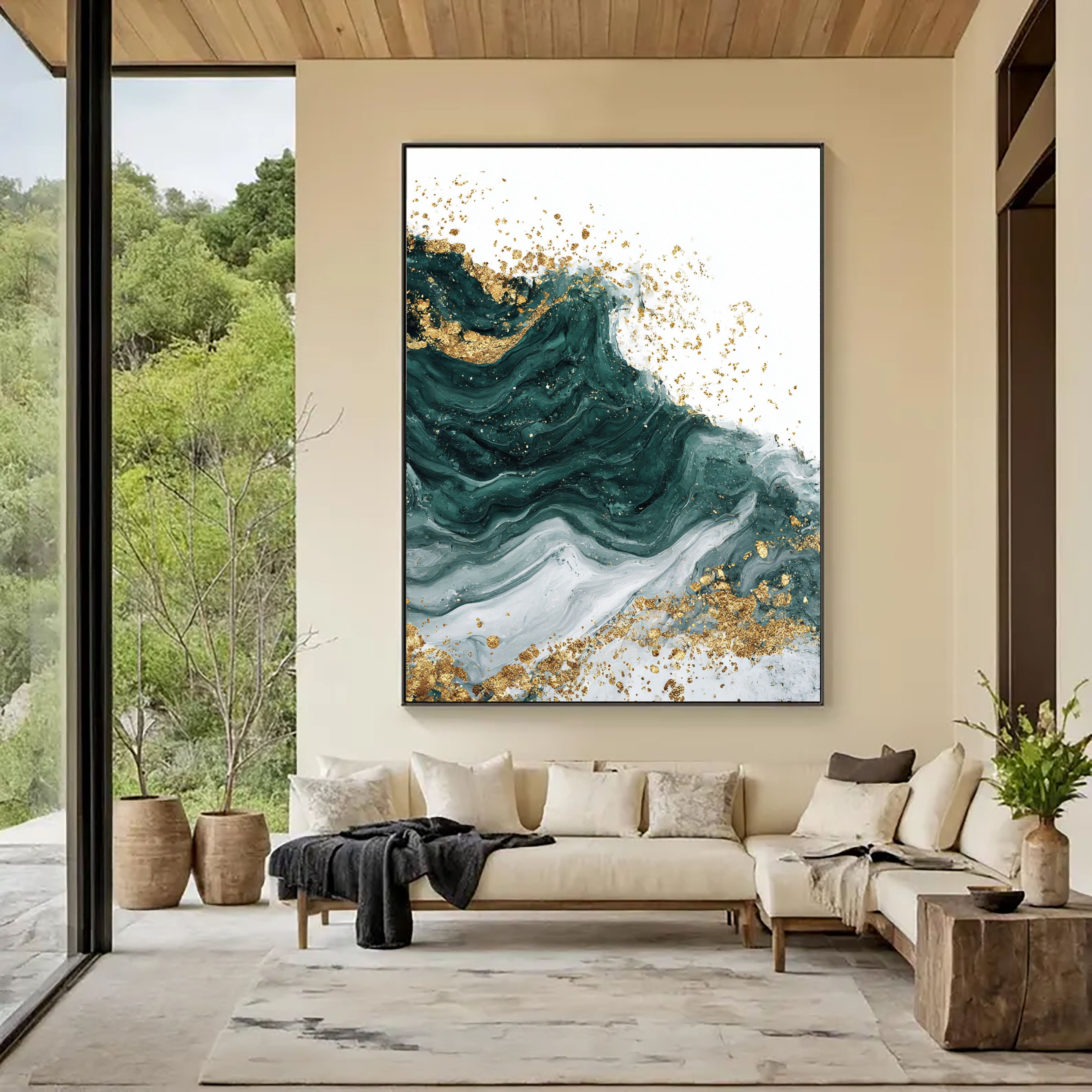 Textured Emerald Flow | Gilded Swirl