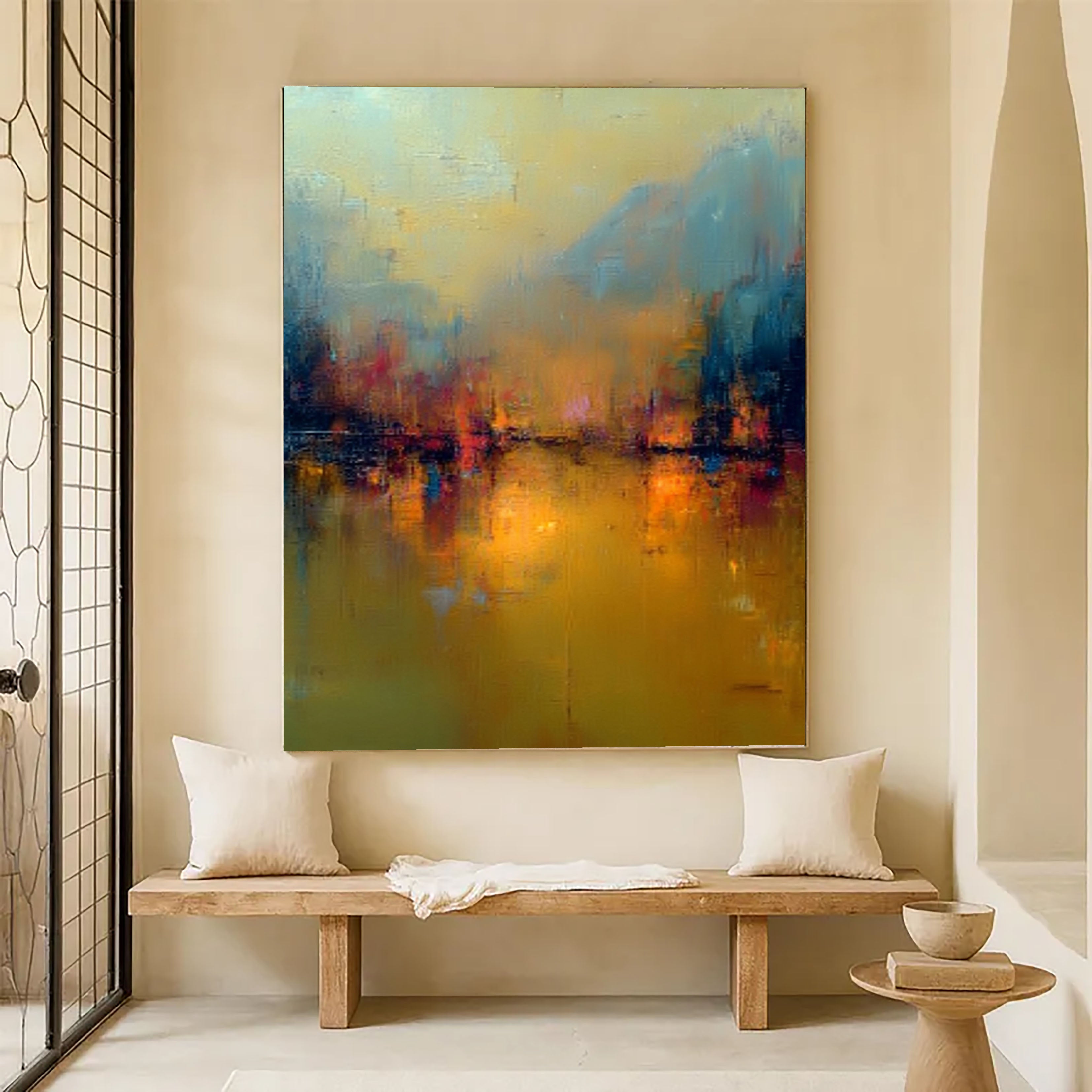 Vibrant Cityscape Reflection | Golden Glow