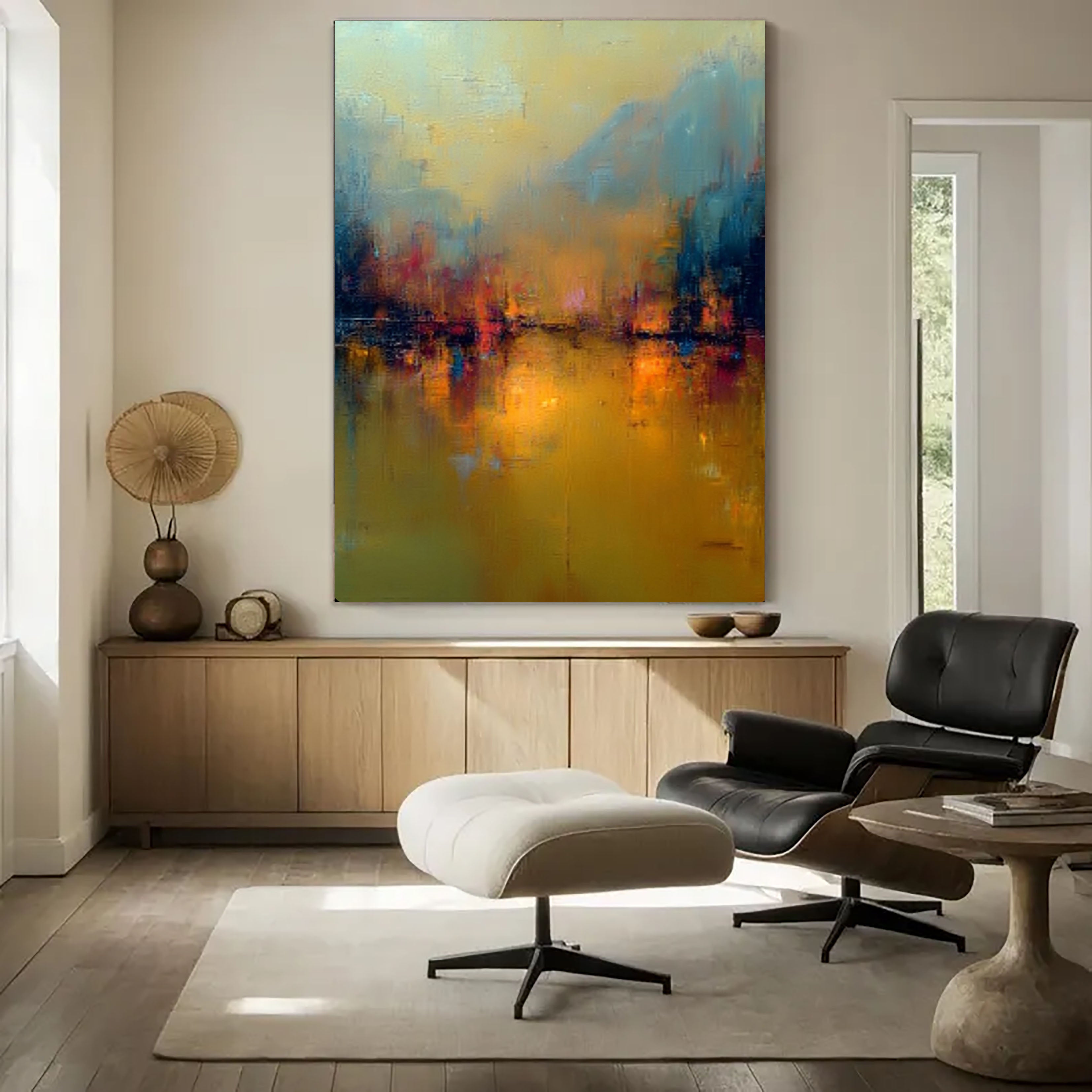 Vibrant Cityscape Reflection | Golden Glow