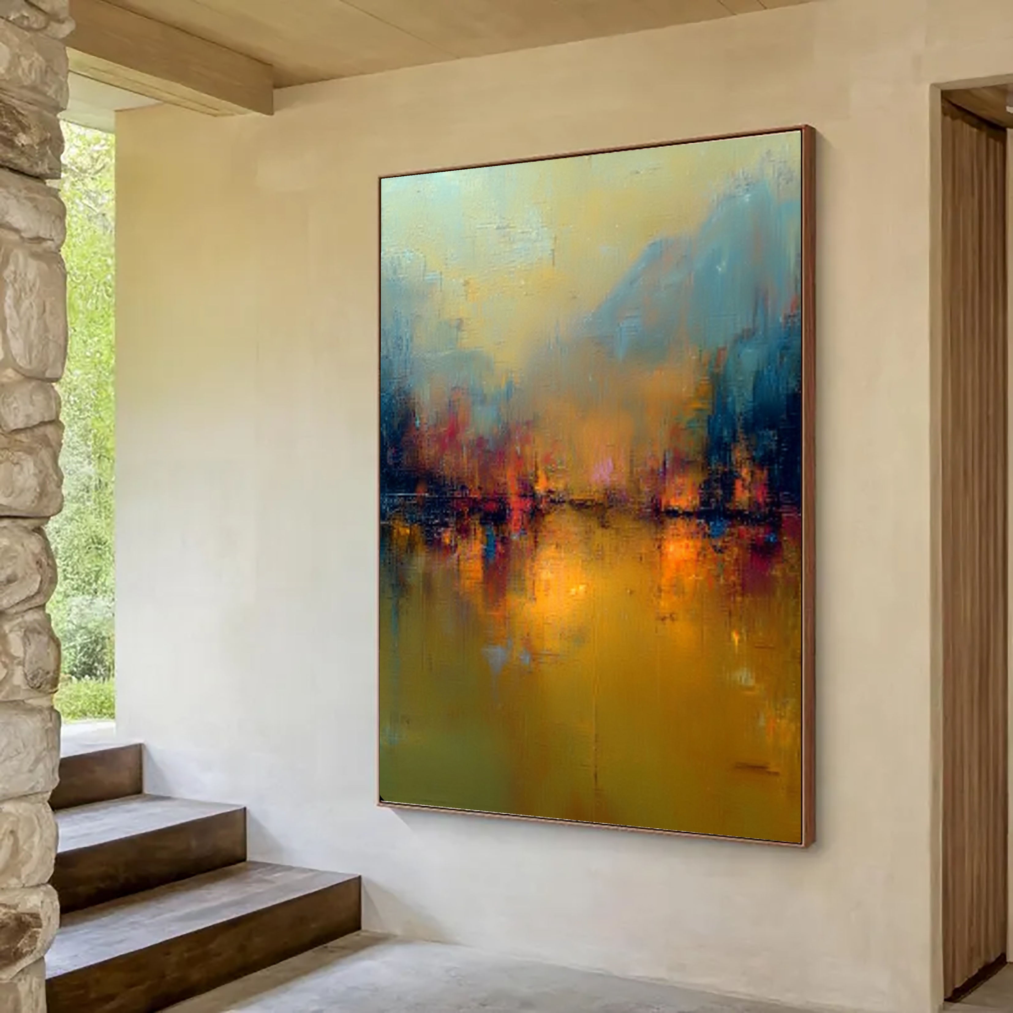 Vibrant Cityscape Reflection | Golden Glow