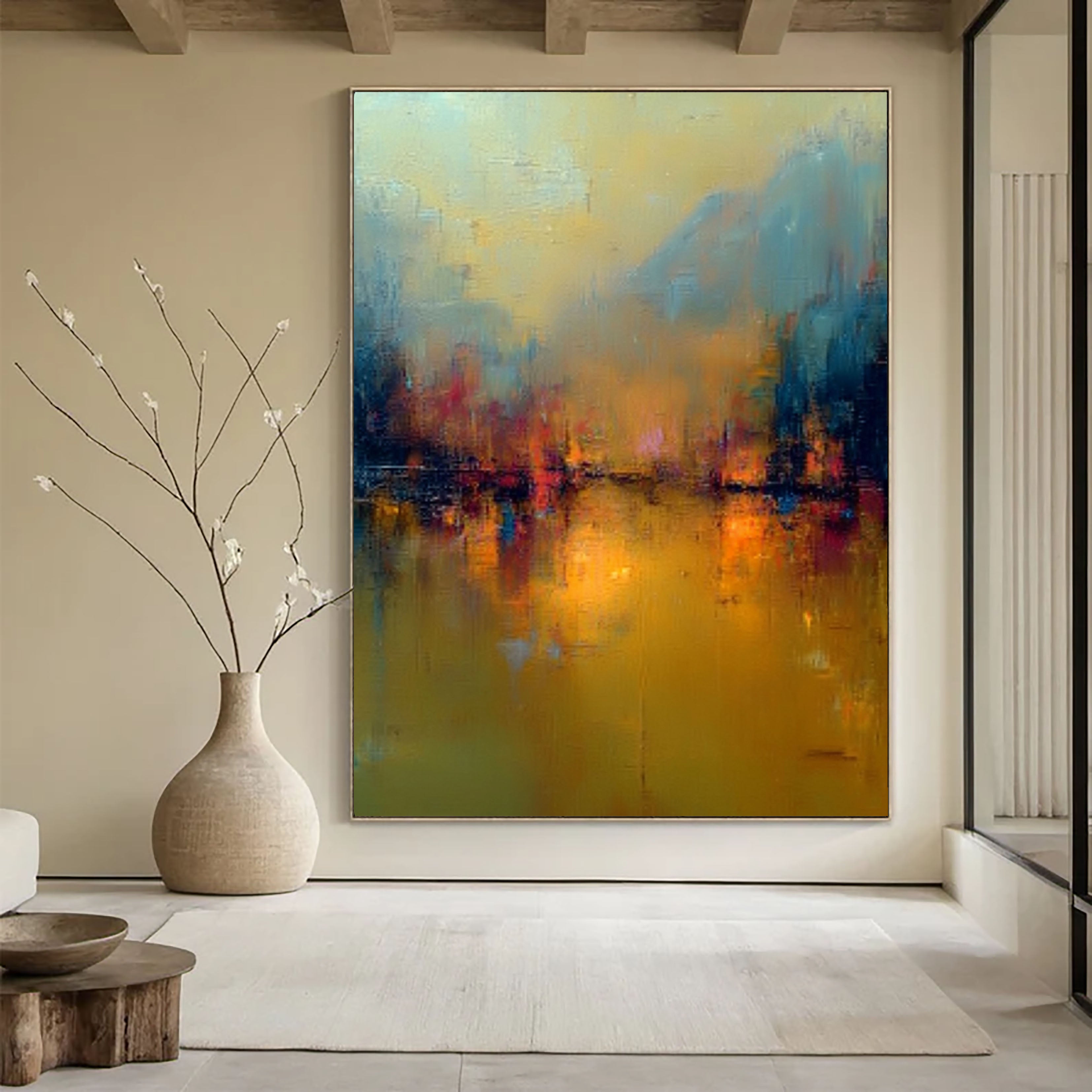 Vibrant Cityscape Reflection | Golden Glow