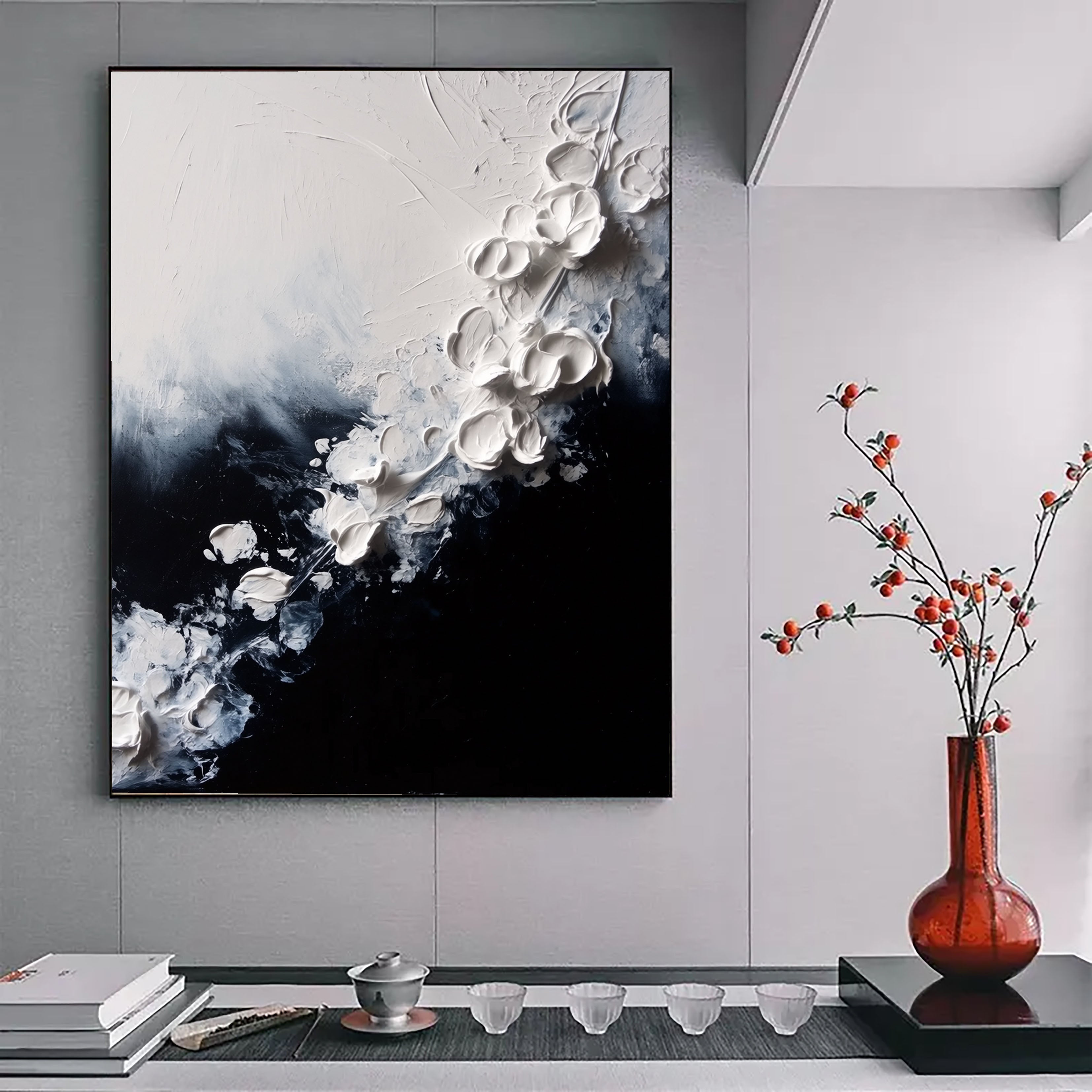 Textured Floral Cascade | White Black