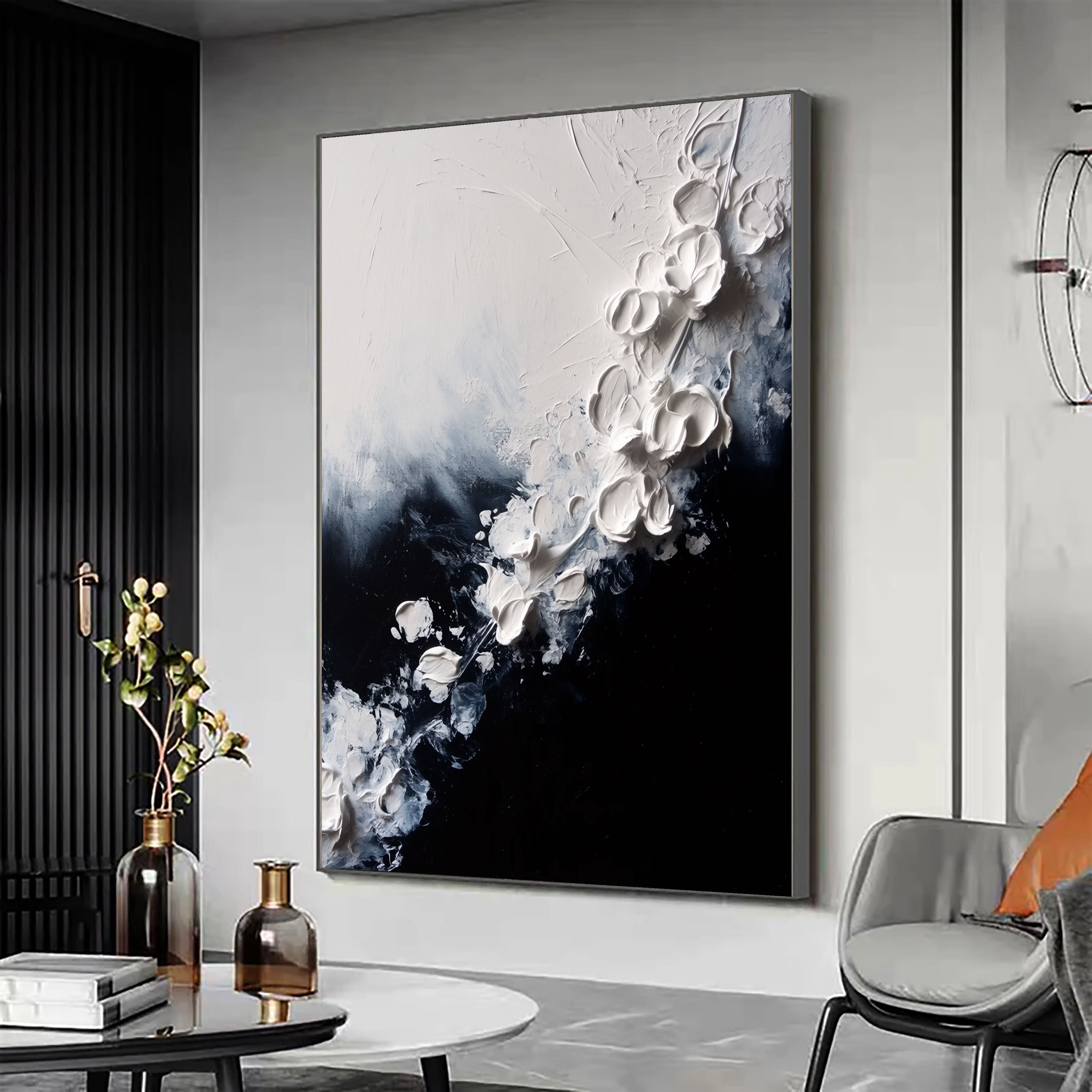 Textured Floral Cascade | White Black