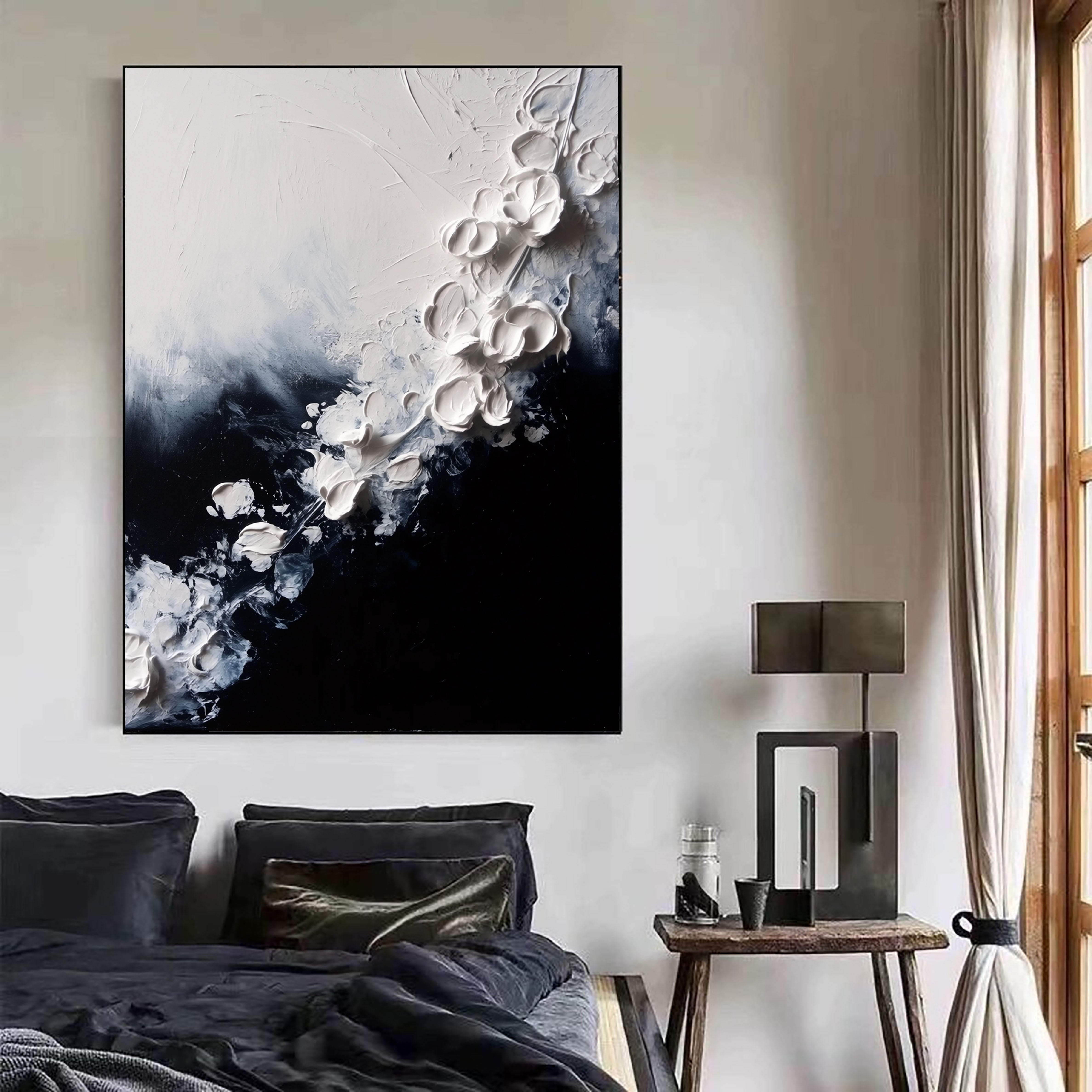 Textured Floral Cascade | White Black