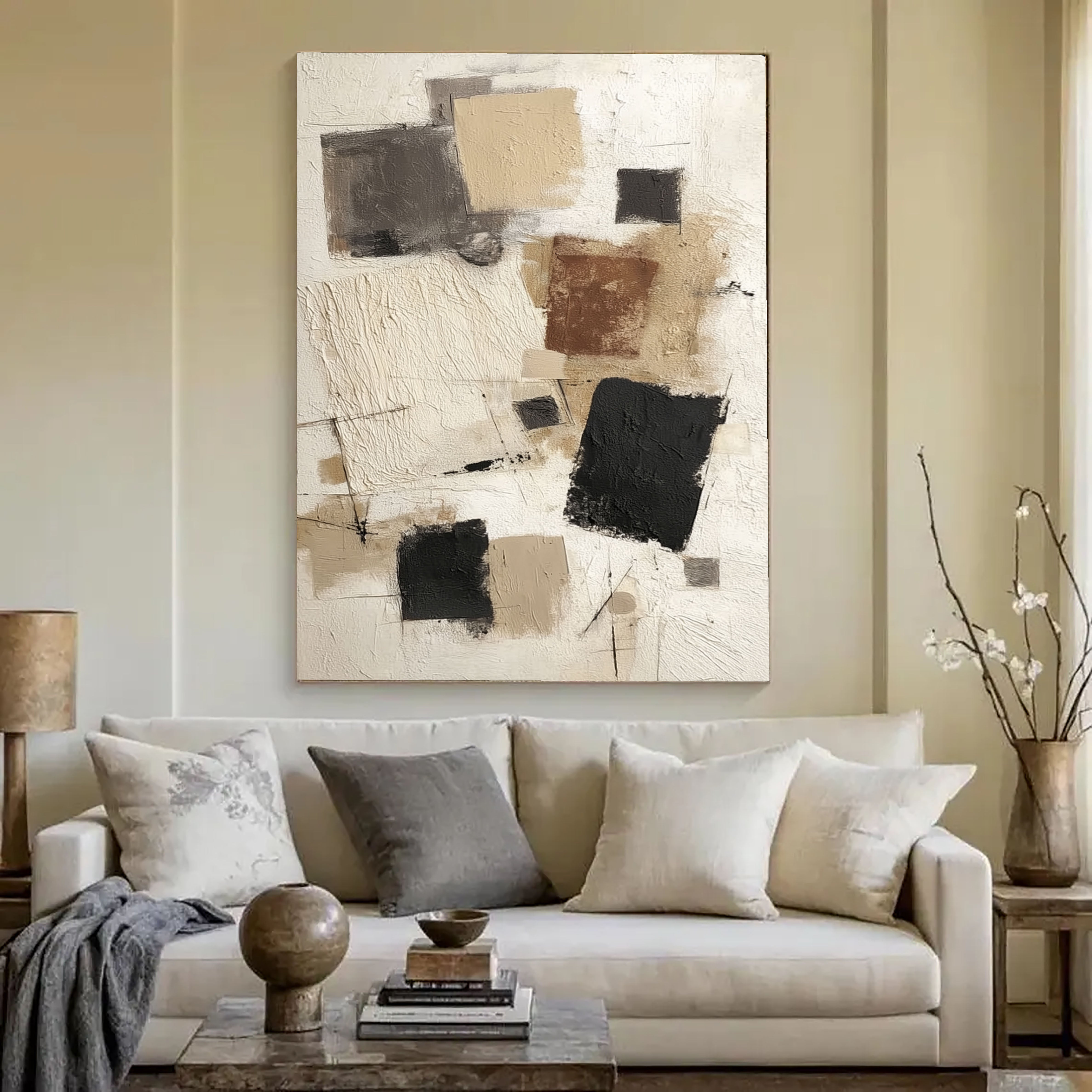 Textured Geometric Abstract | Beige Black