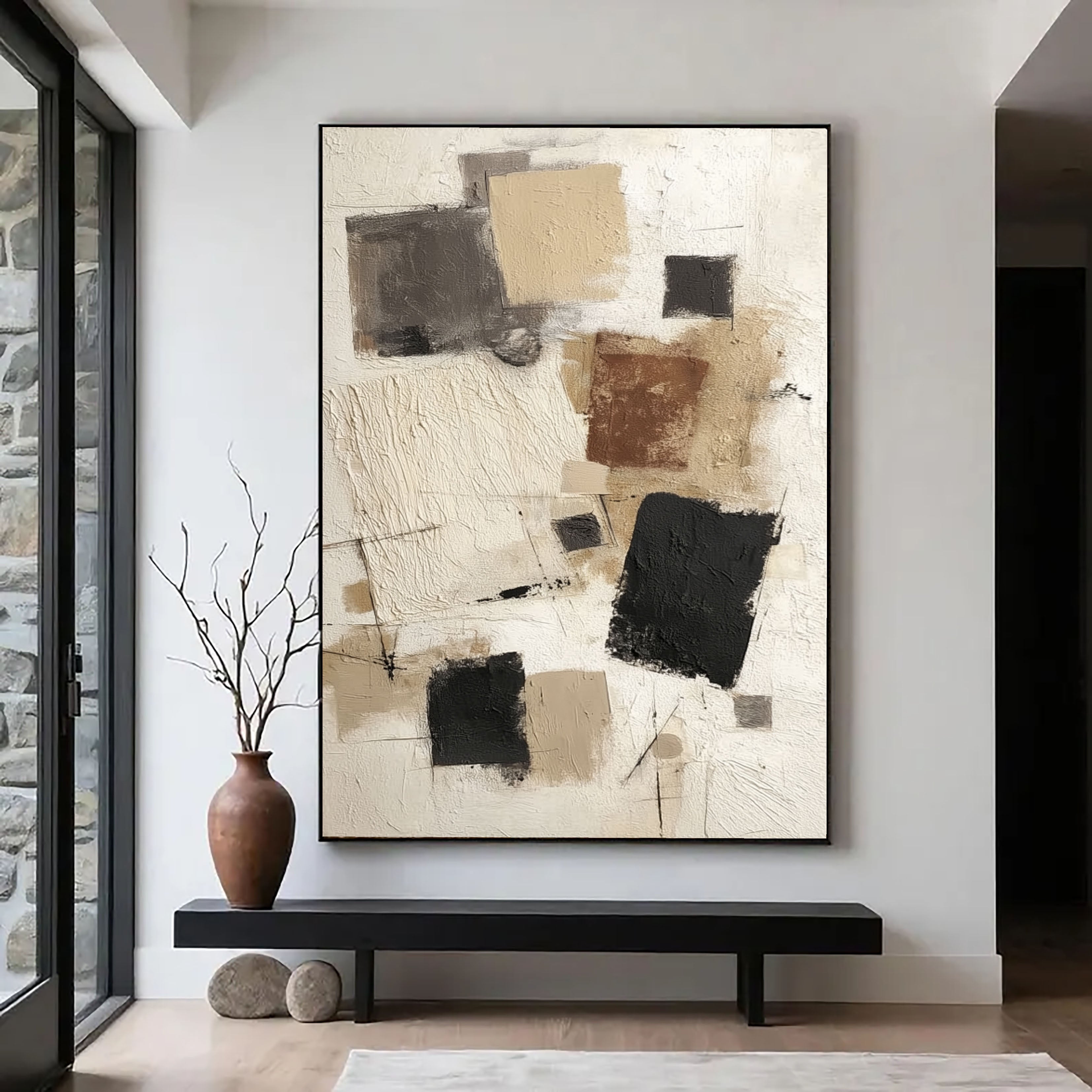 Textured Geometric Abstract | Beige Black