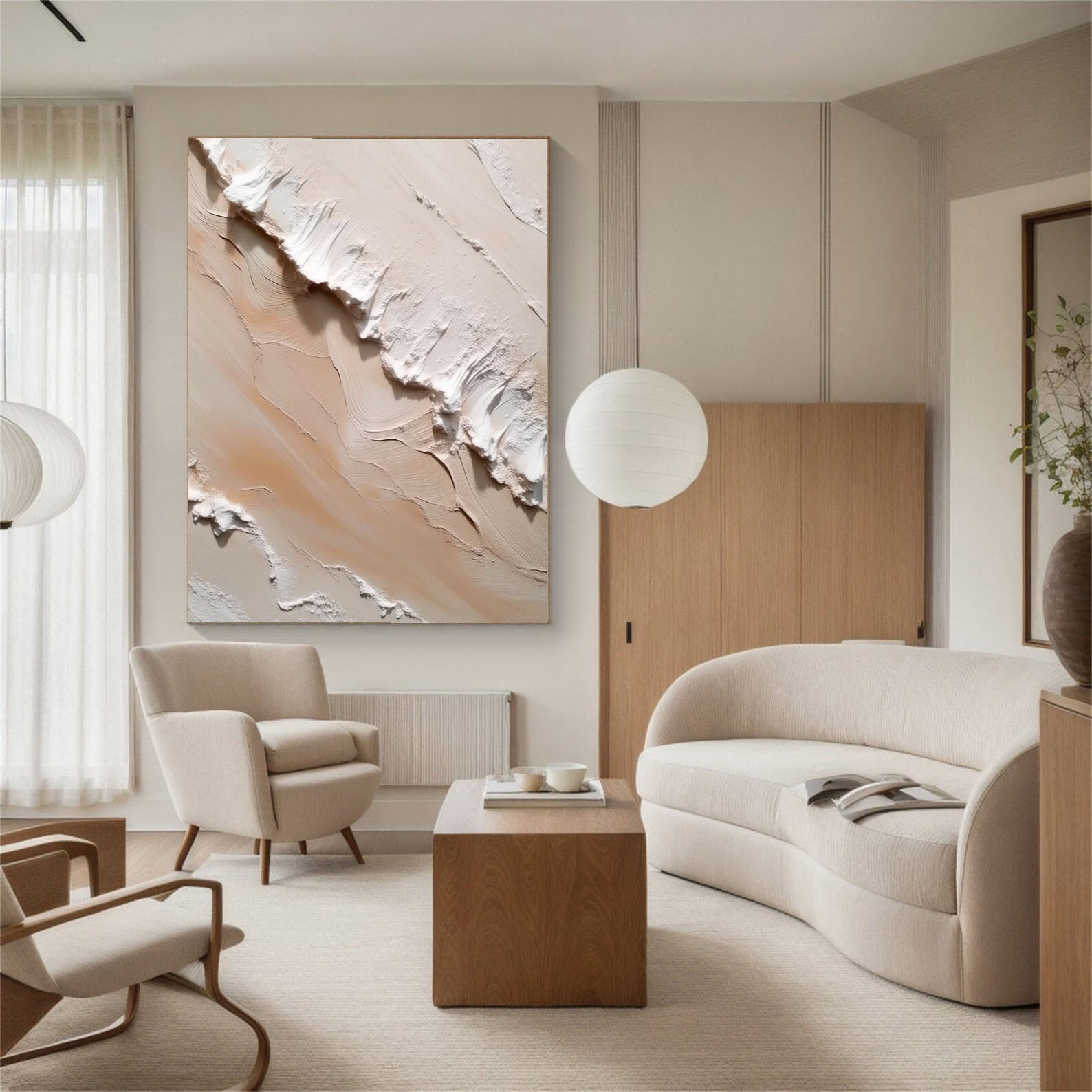 Textured Dune Strata | Peach White