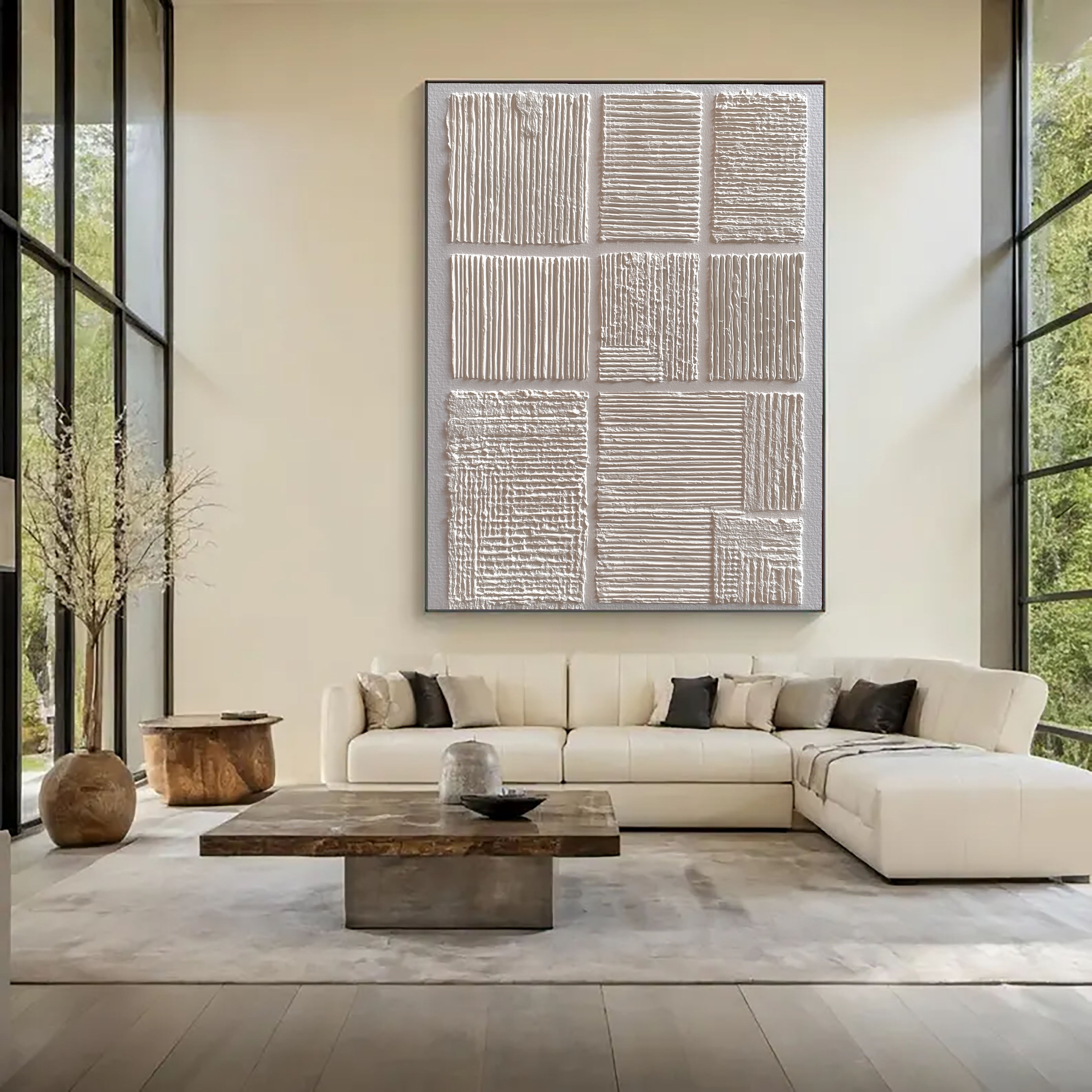 Textured Geometric Minimalism | White Grid