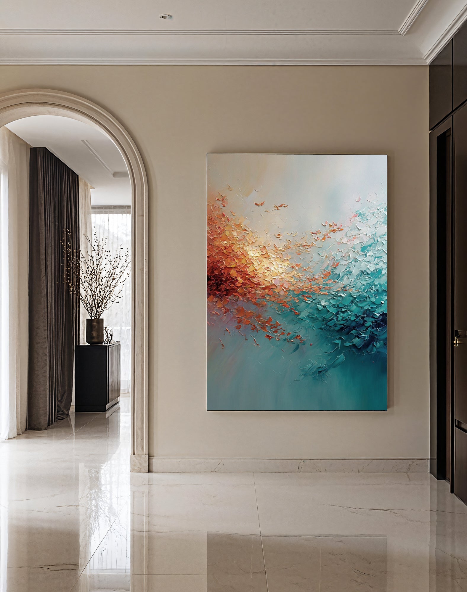 Textured Coral Cascade | Teal Swirl