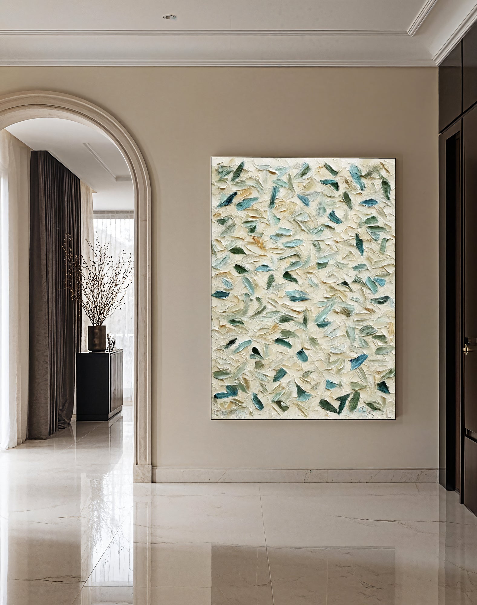 Textured Leaf Opulence | Aqua Whispers