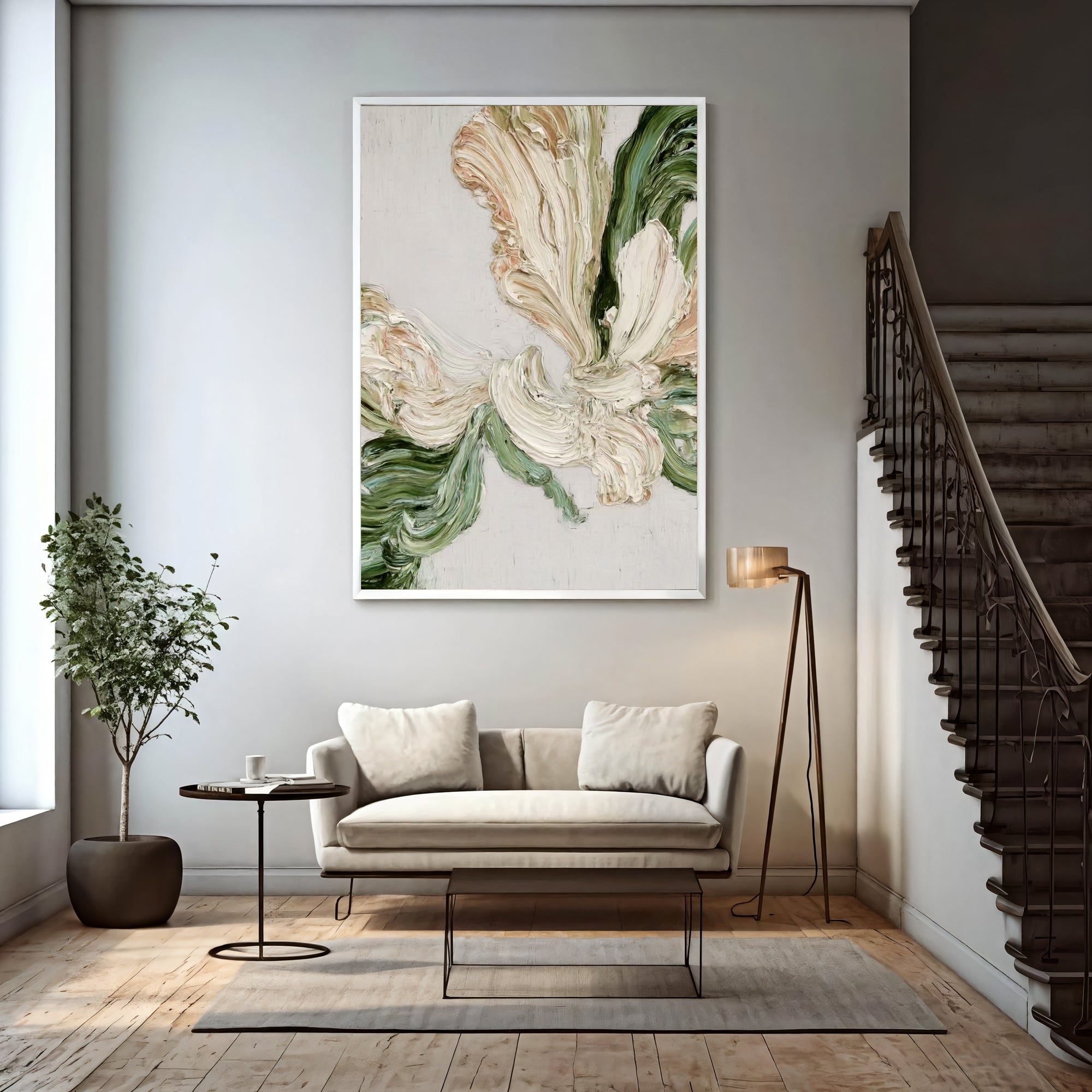 Textured Floral Impasto | Cream Verdigris