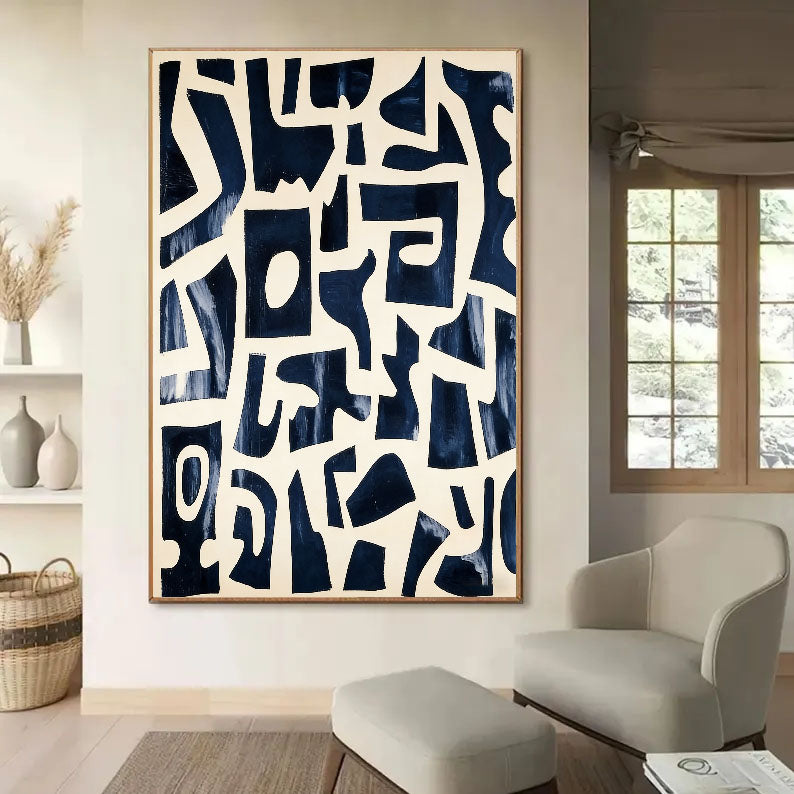 Textured Indigo Geometry | Cream Maze