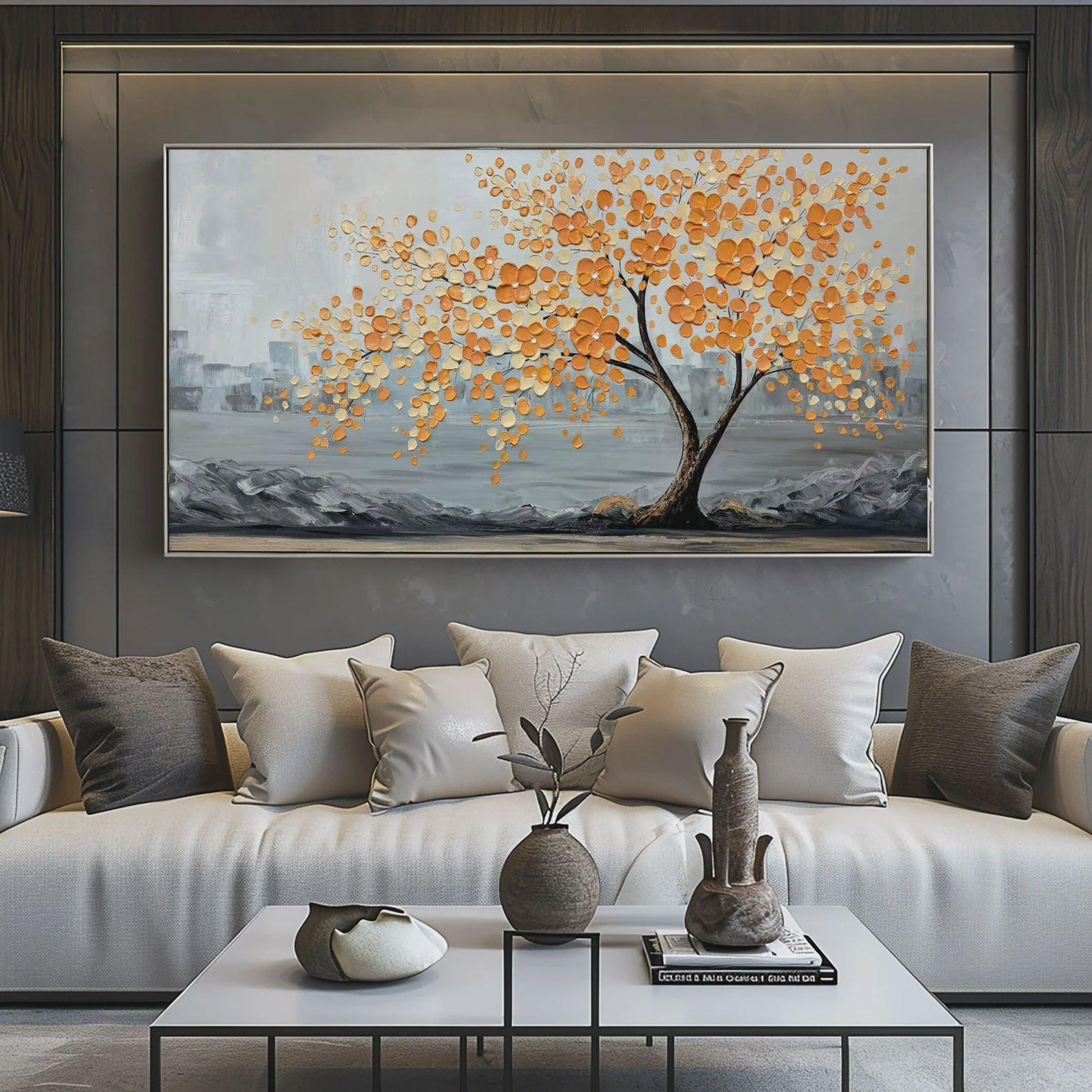 Textured Tree Opulence | Orange Gray