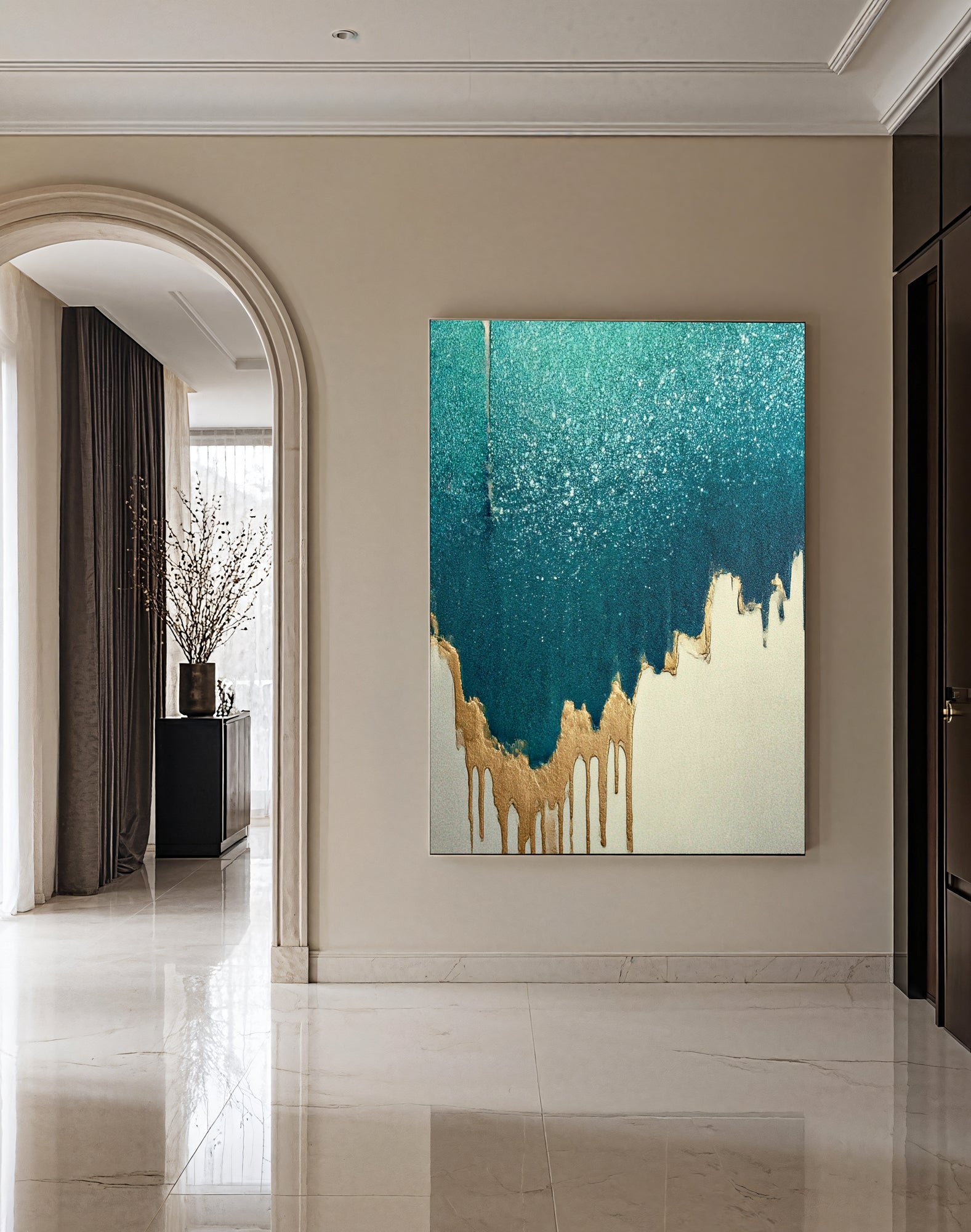 Textured Turquoise Splendor | Gilded Drips