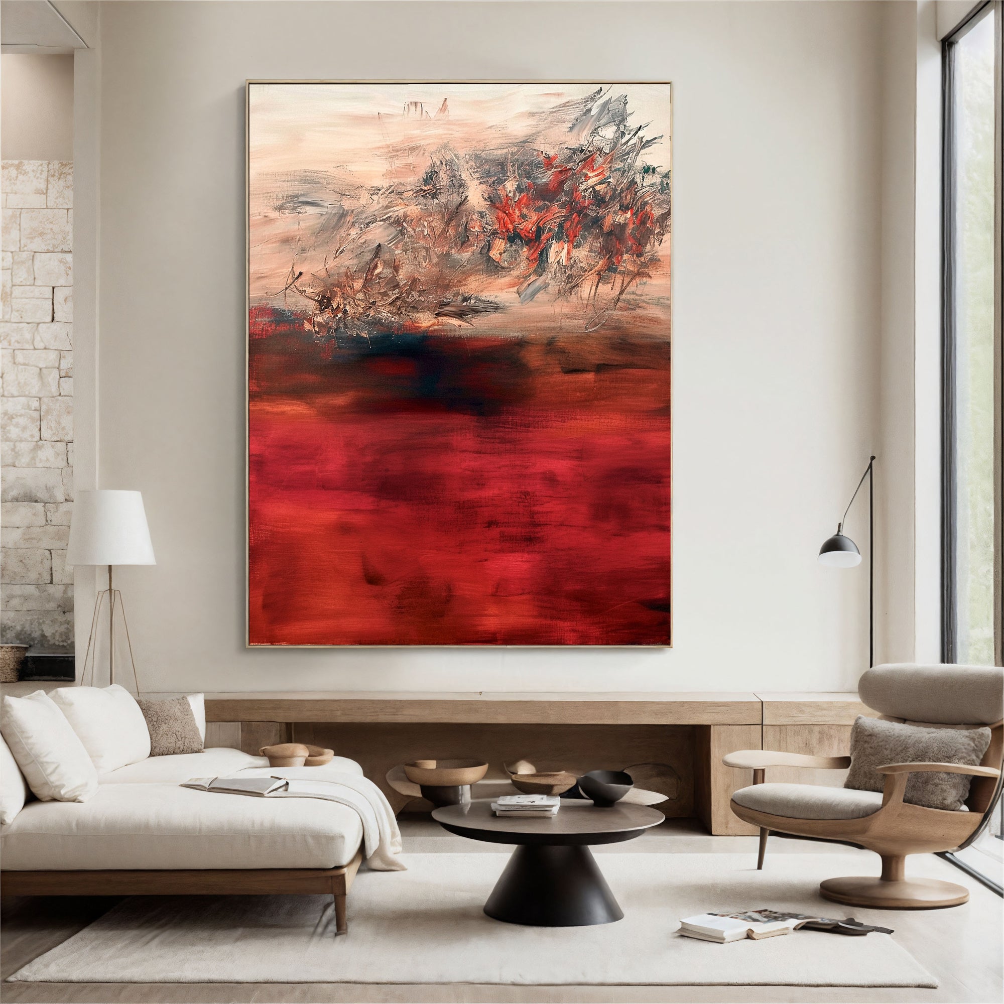 Textured Red Opulence | Red Beige