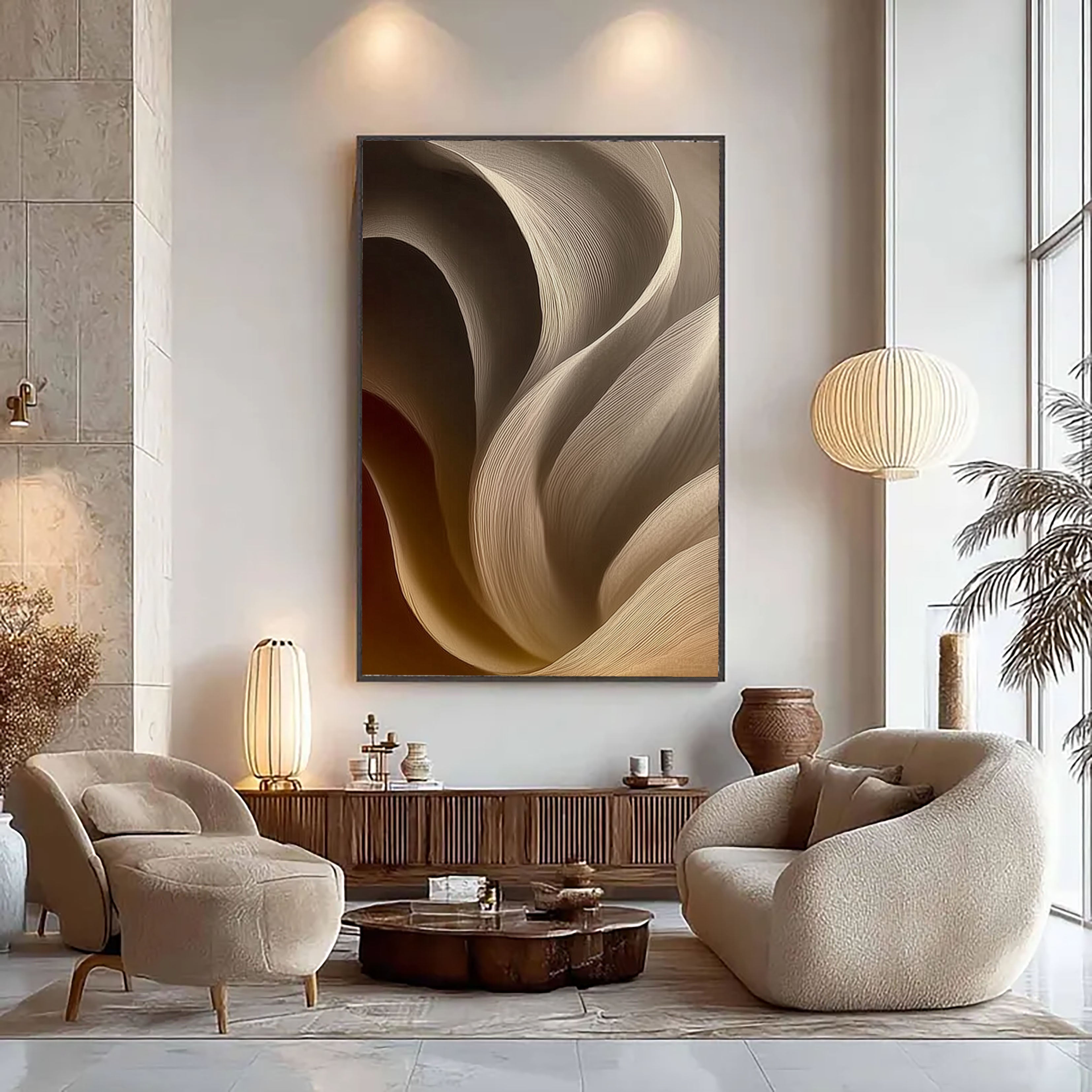 Textured Wave Contours | Sand Beige