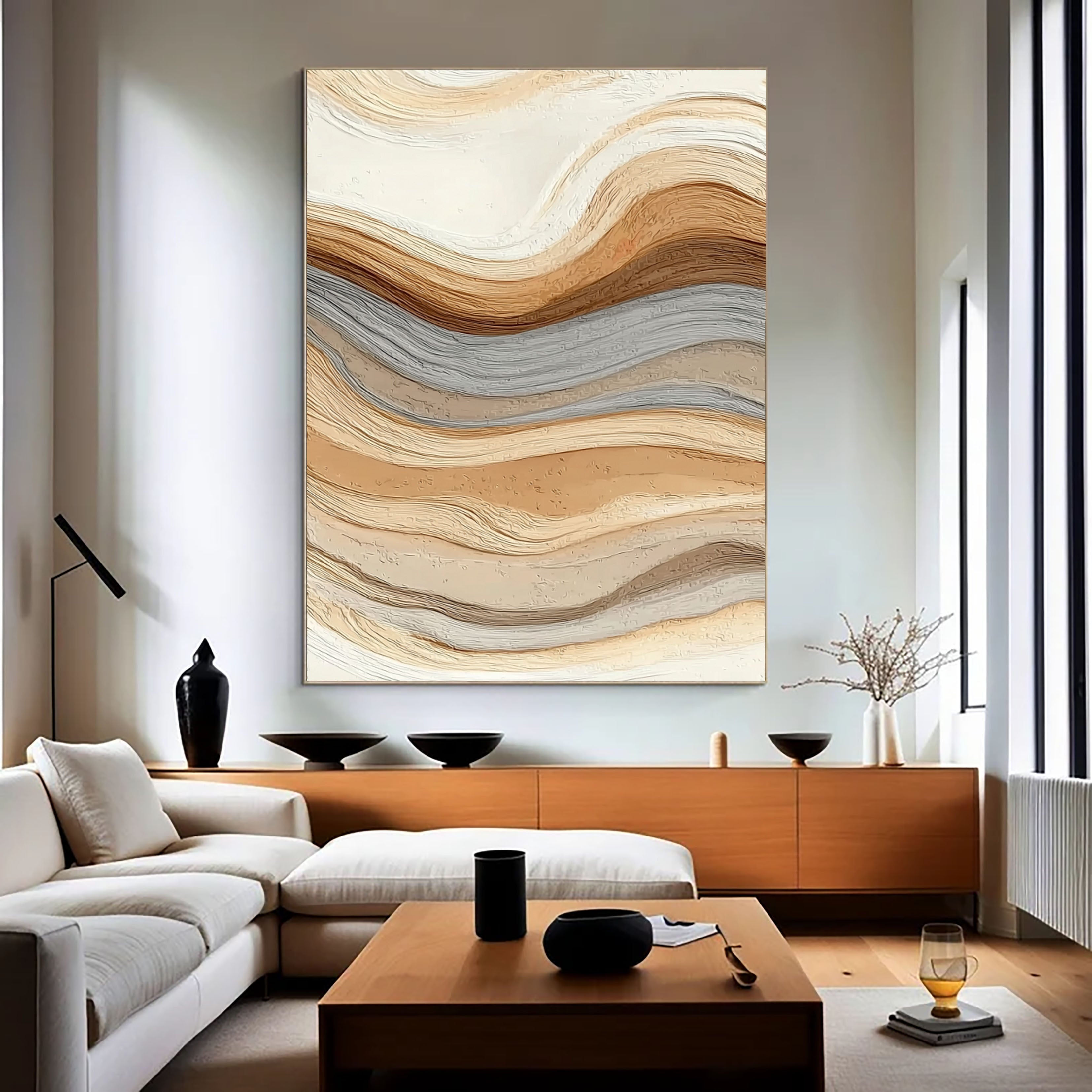 Strukturierte Erdtöne Wellen | Beige Fluss