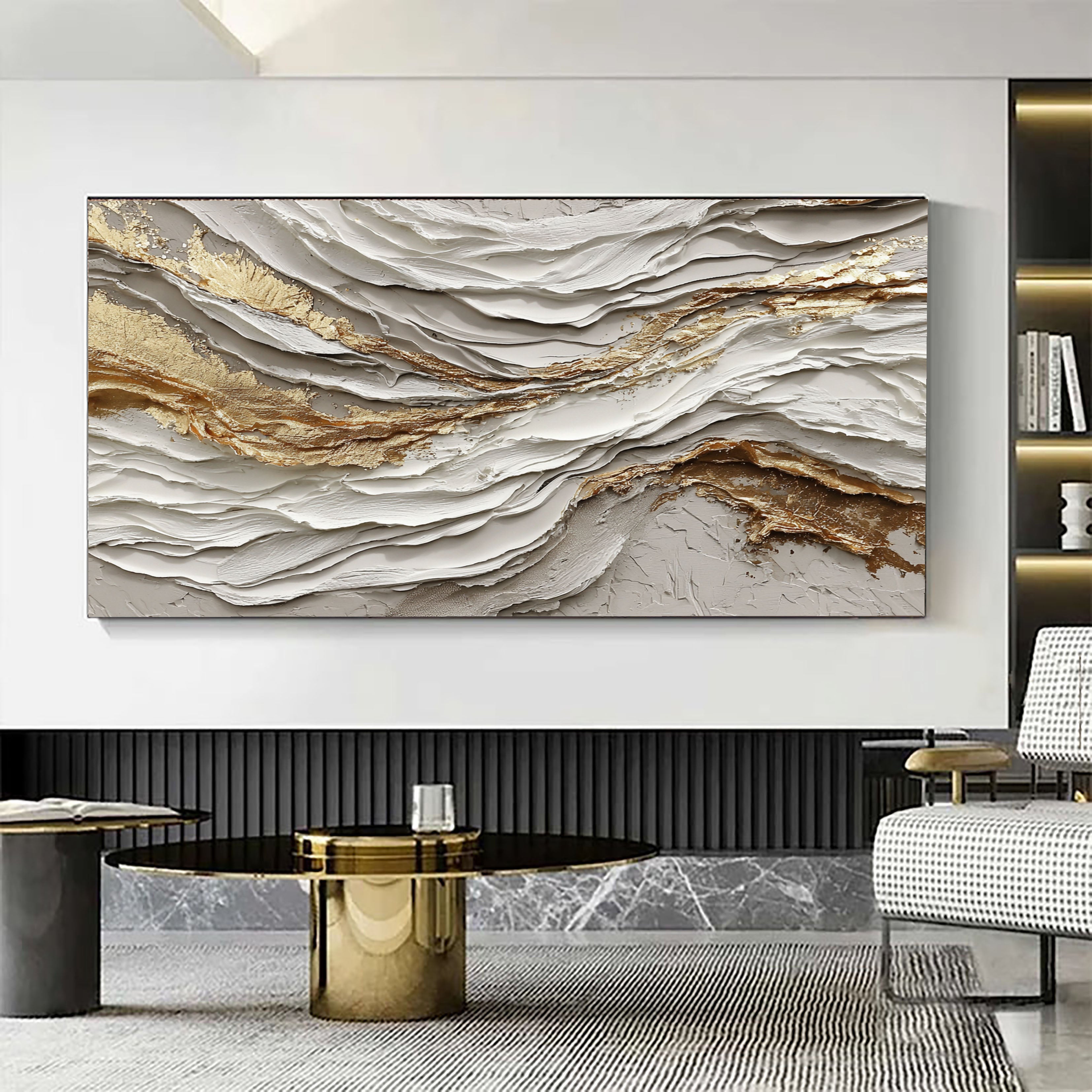 Textured Ivory Currents | Gilded Streaks