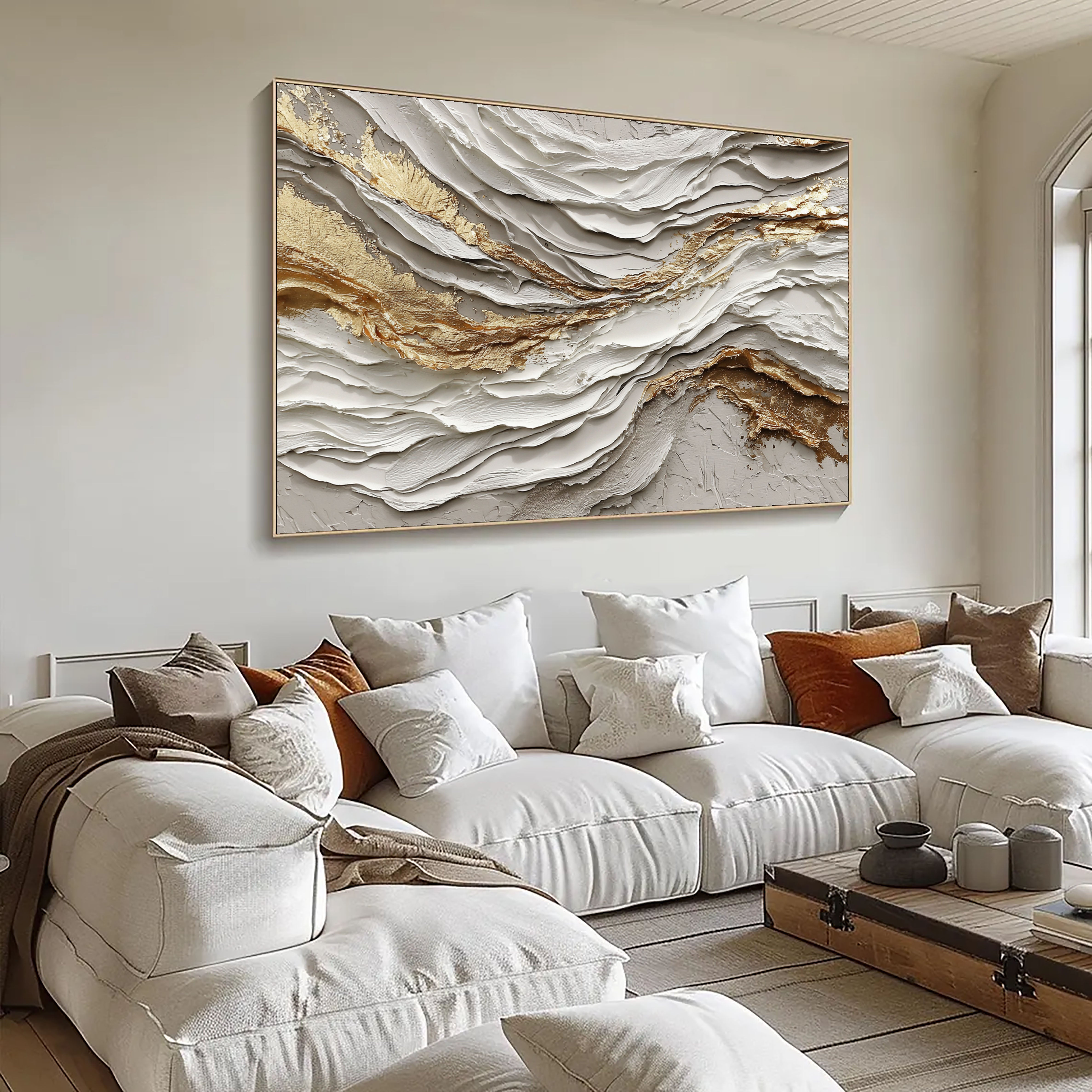 Textured Ivory Currents | Gilded Streaks