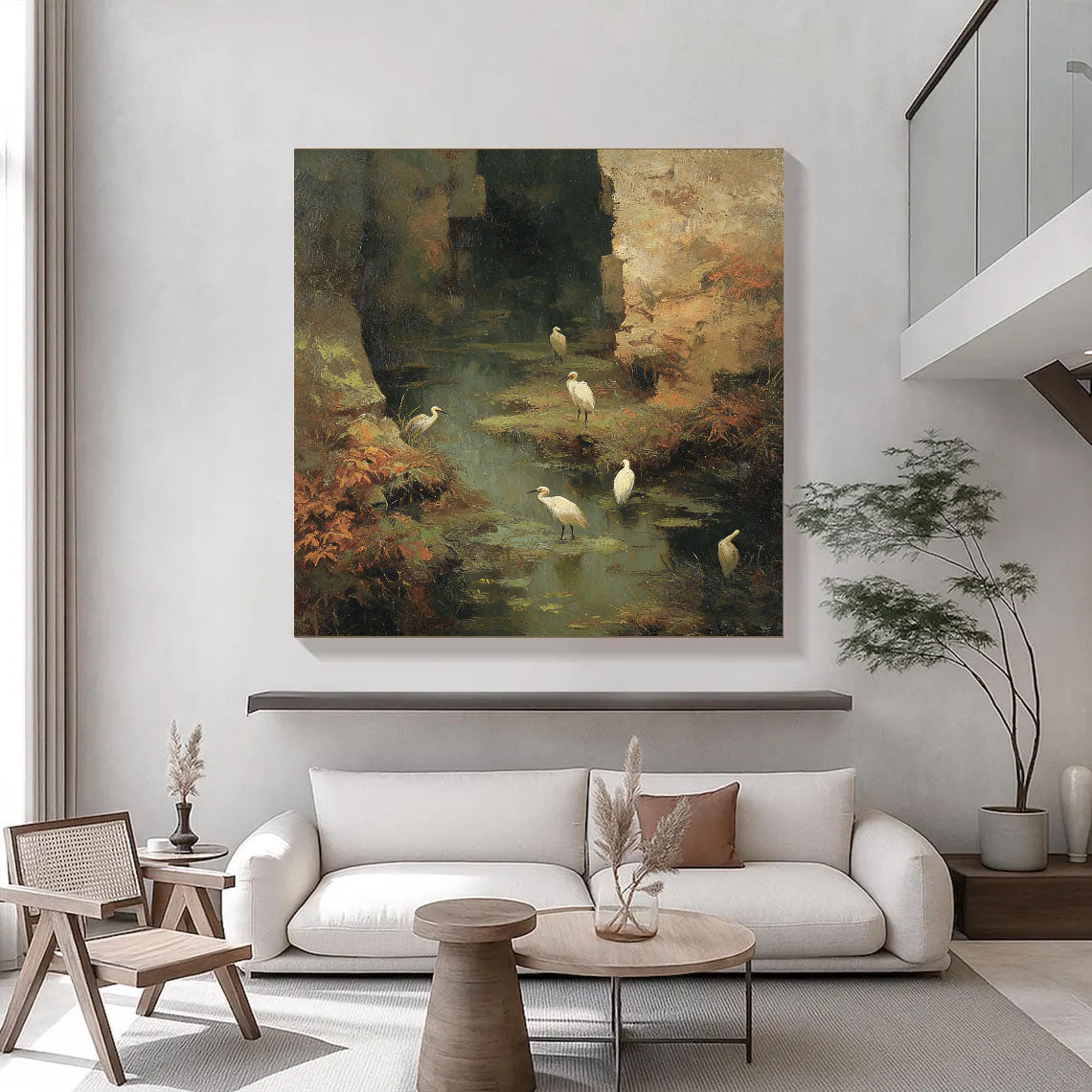 Textured Wetland Serenity | White Herons