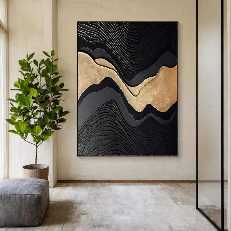 Textured Gilded Ripples | Obsidian Wave