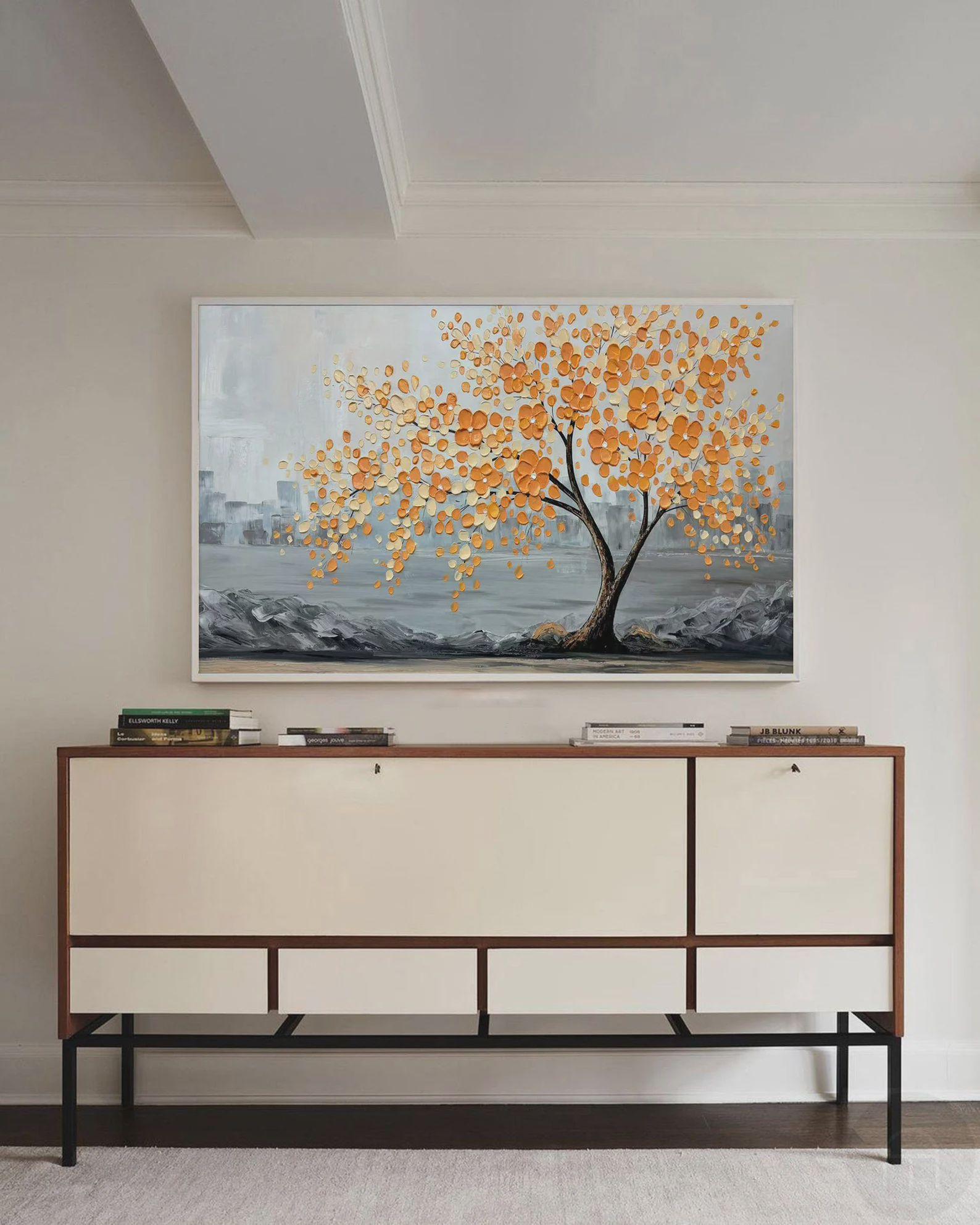 Textured Tree Opulence | Orange Gray