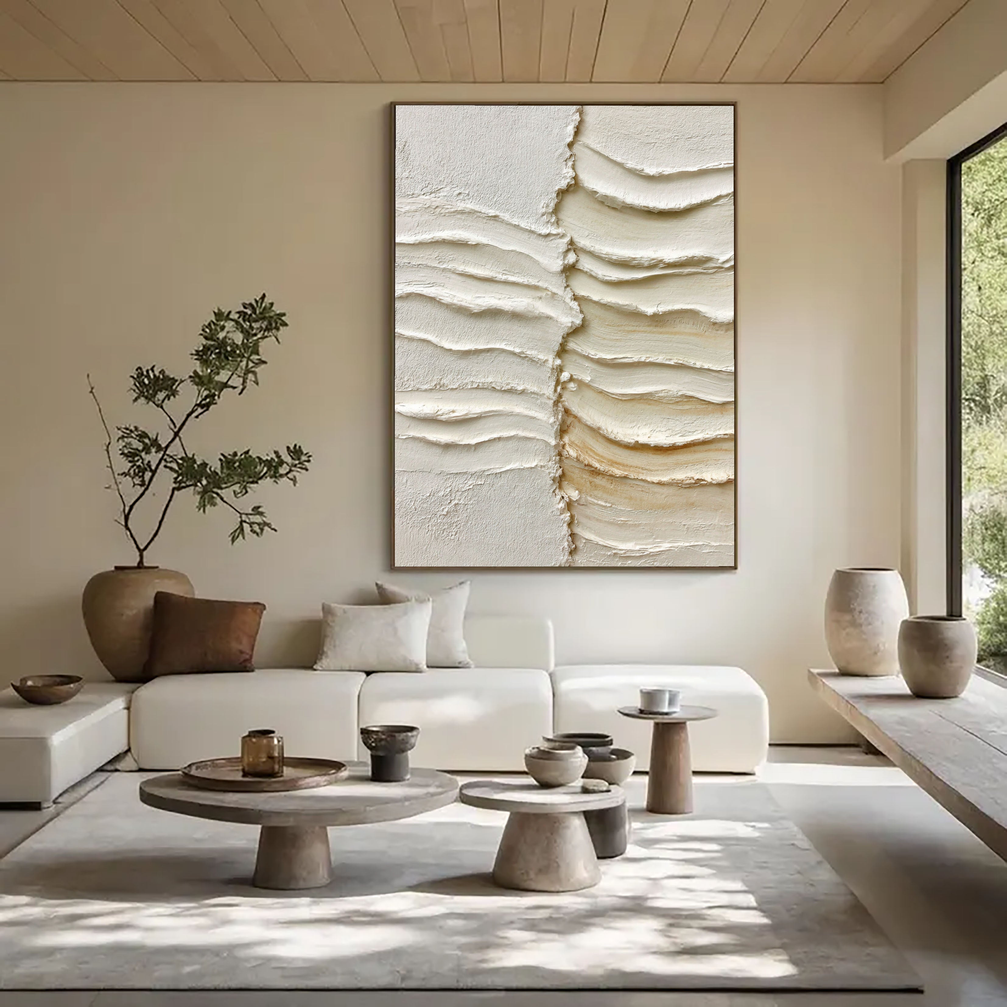 Textured Layered Serenity | Beige Ripples