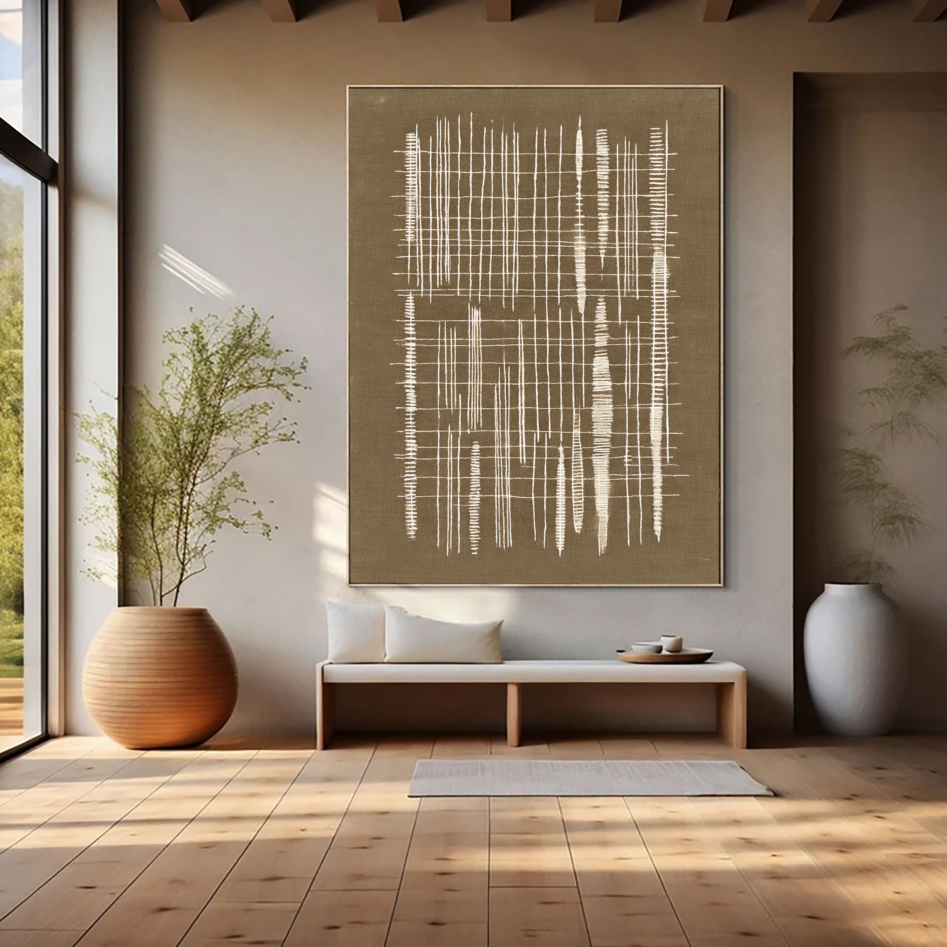 Textured Linear Elegance | Beige Grids