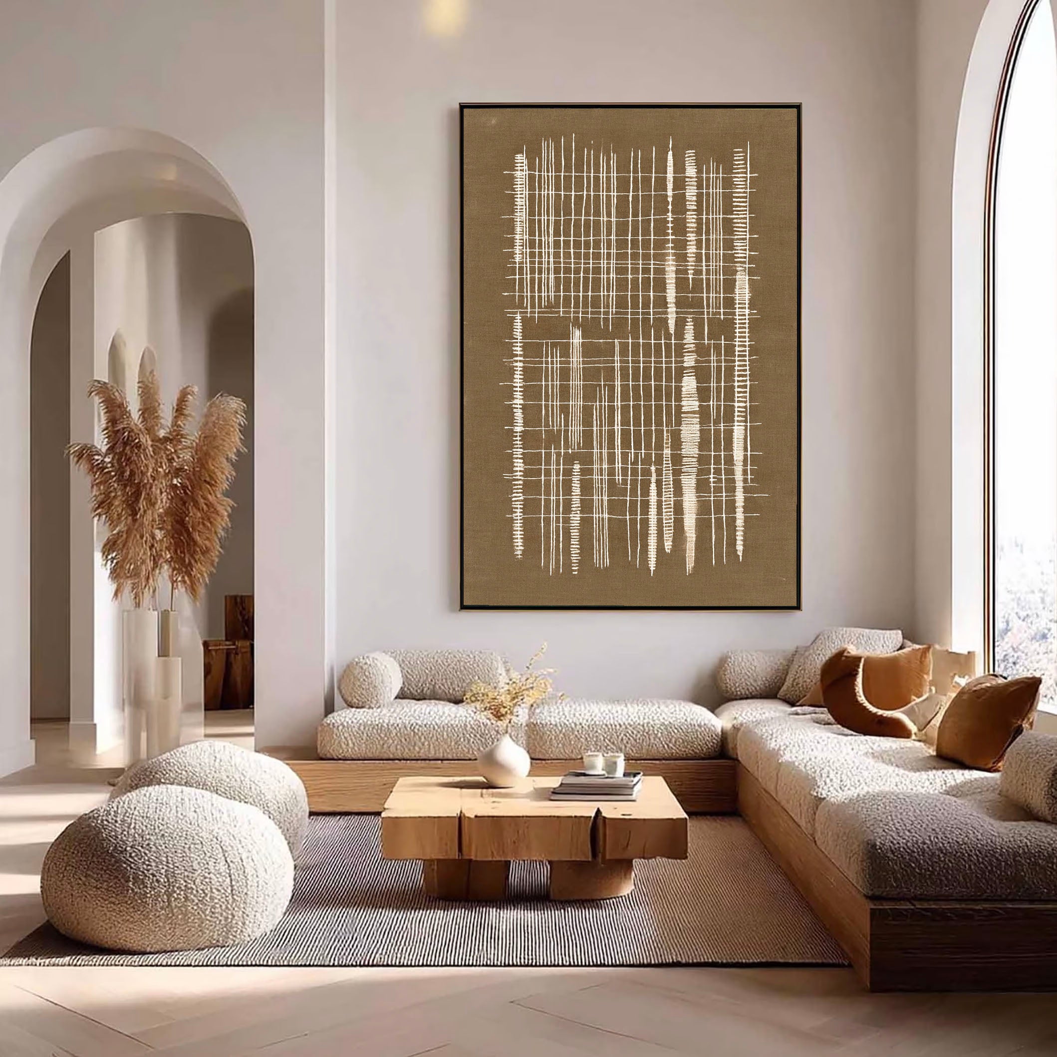 Textured Linear Elegance | Beige Grids