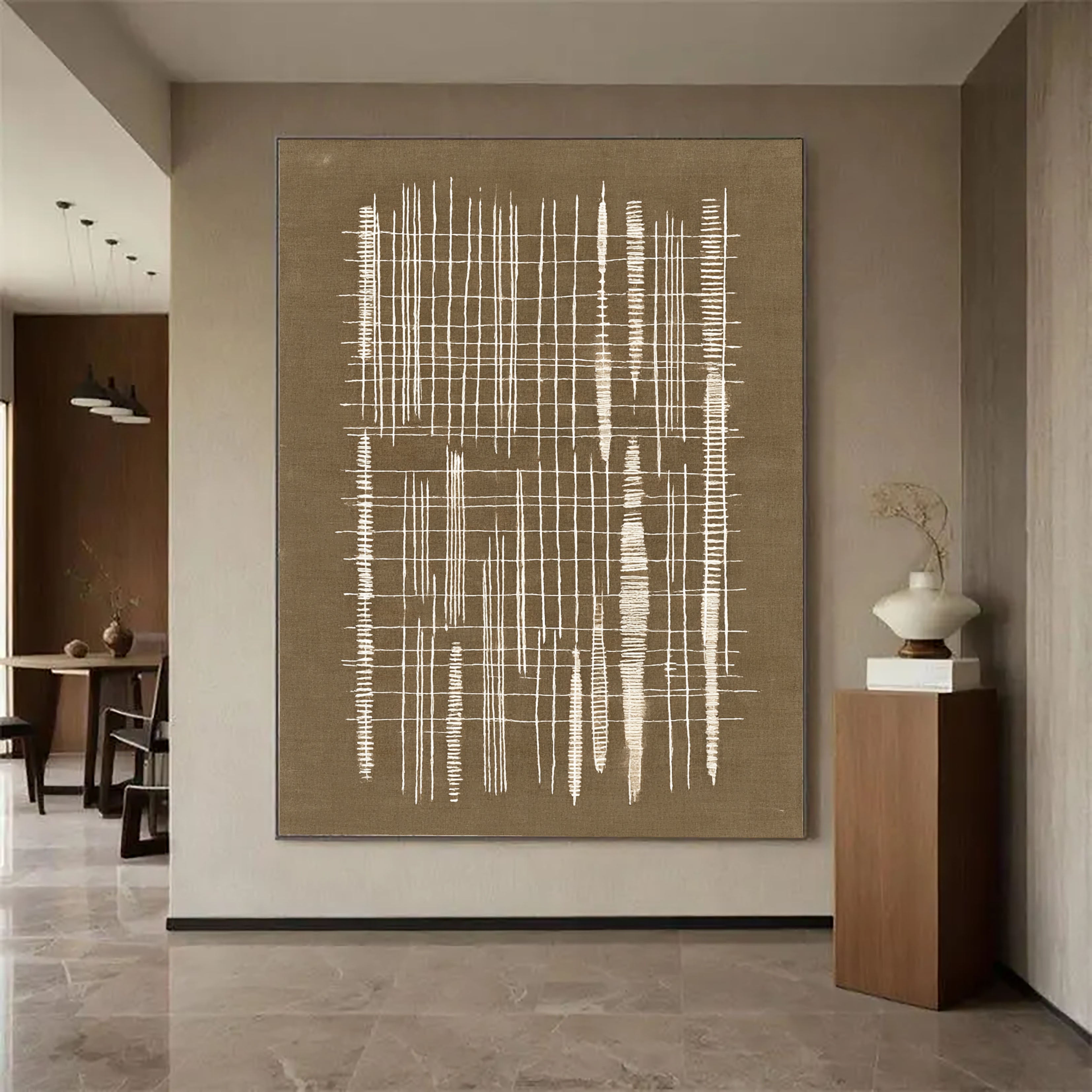 Textured Linear Elegance | Beige Grids