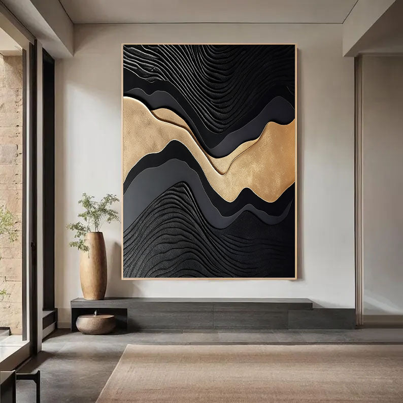Textured Gilded Ripples | Obsidian Wave