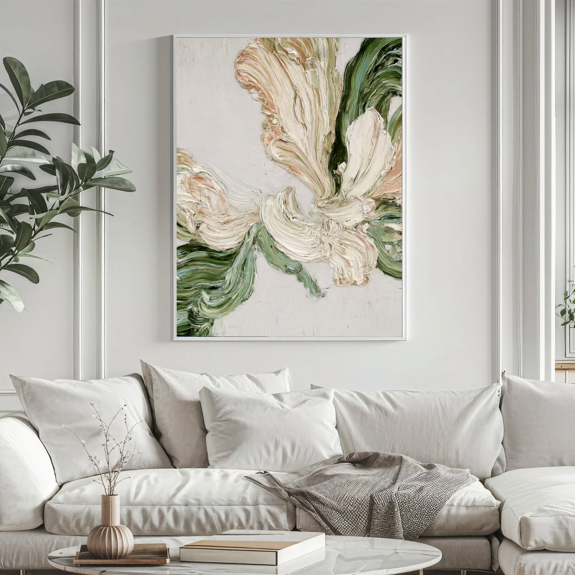 Textured Floral Impasto | Cream Verdigris