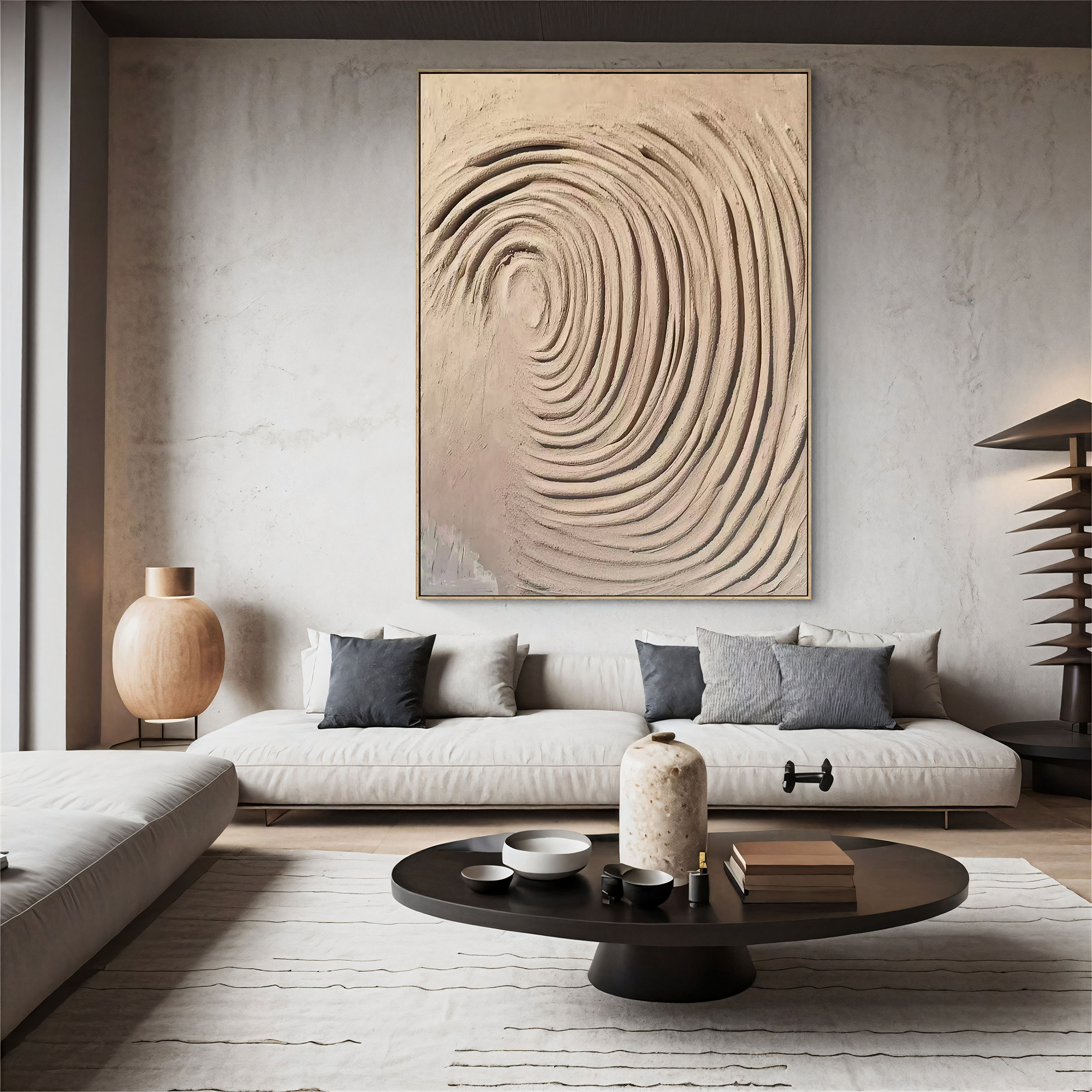 Textured Spiral Opulence | Beige Grey