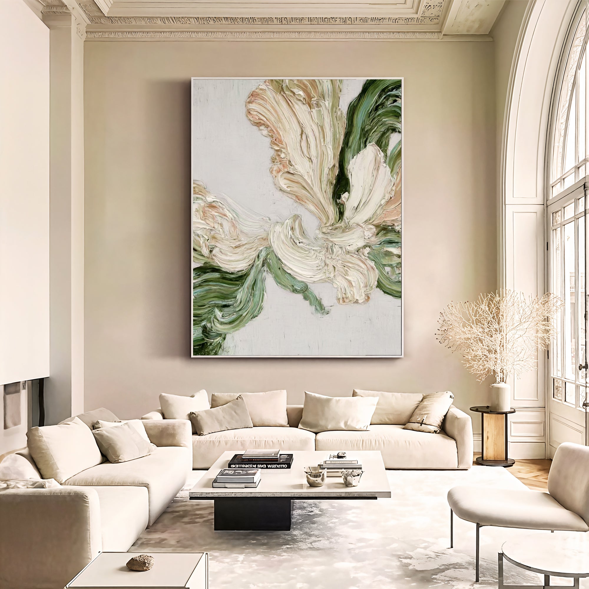 Textured Floral Impasto | Cream Verdigris