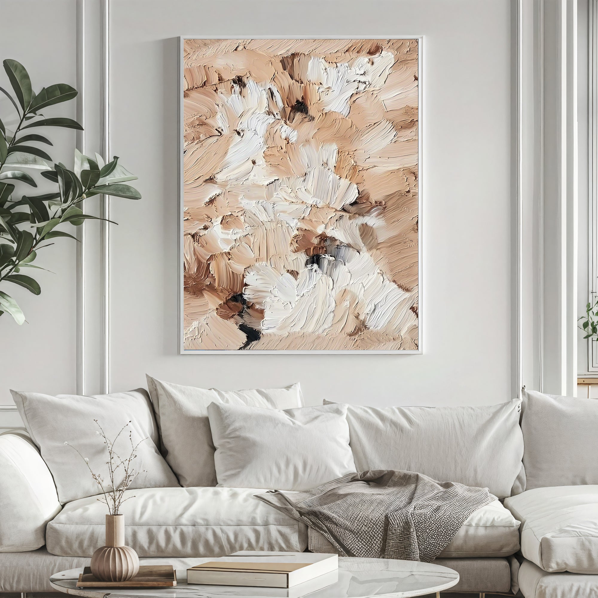 Textured Beige Flourishes | Cream Brown