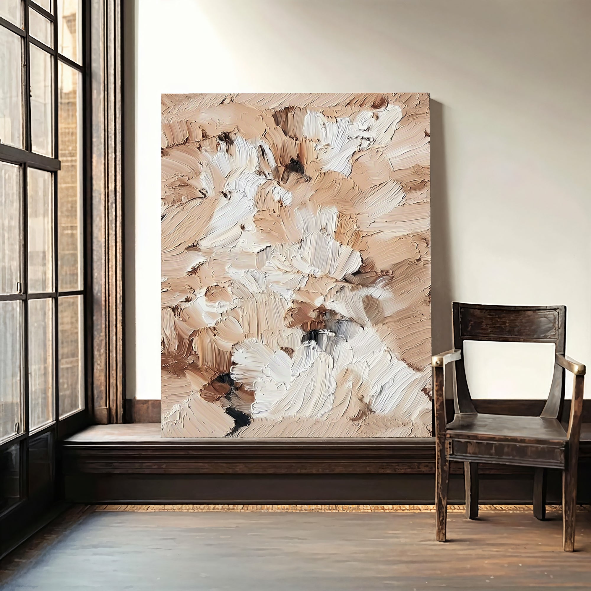 Textured Beige Flourishes | Cream Brown