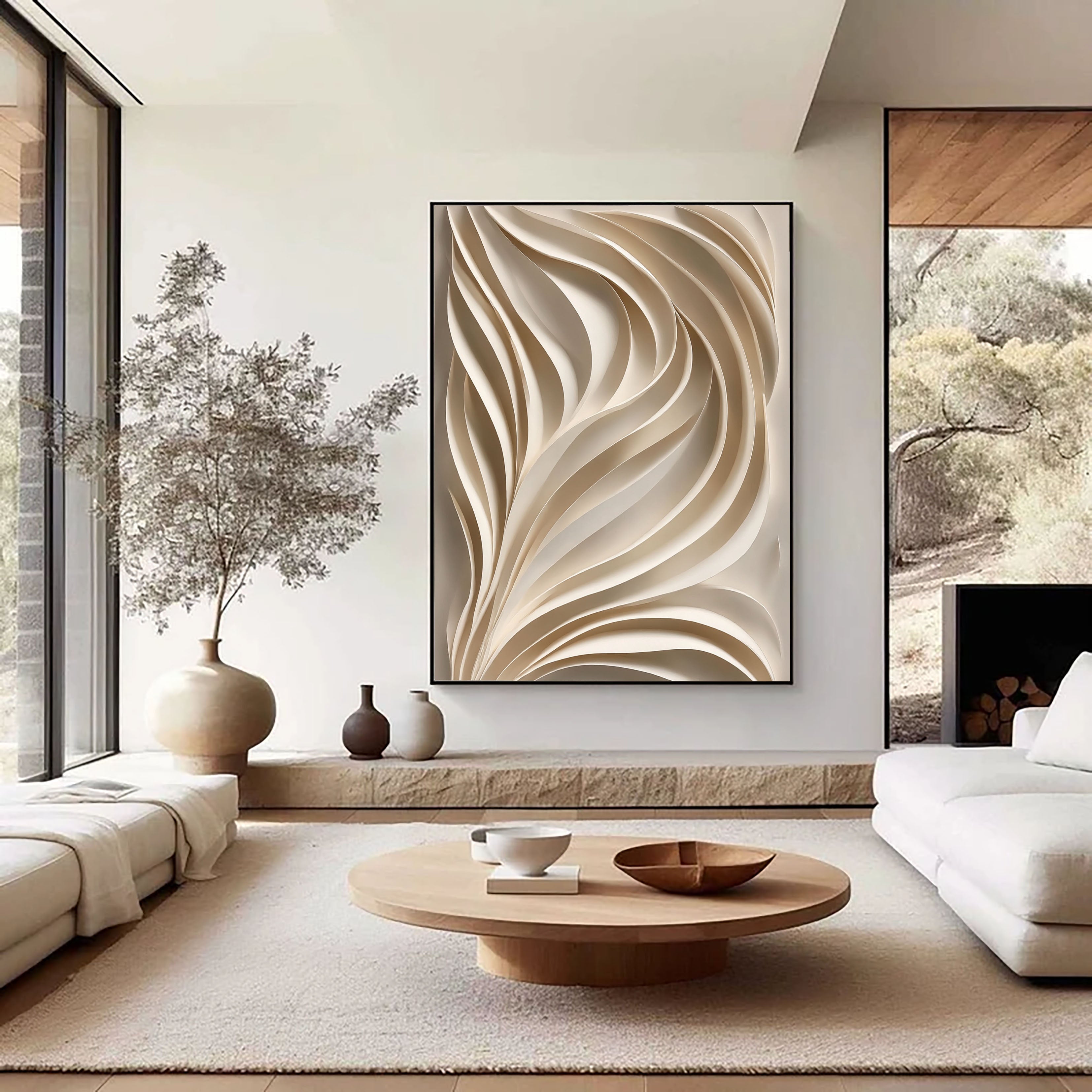 Textured Wavy Elegance | Beige Ripple