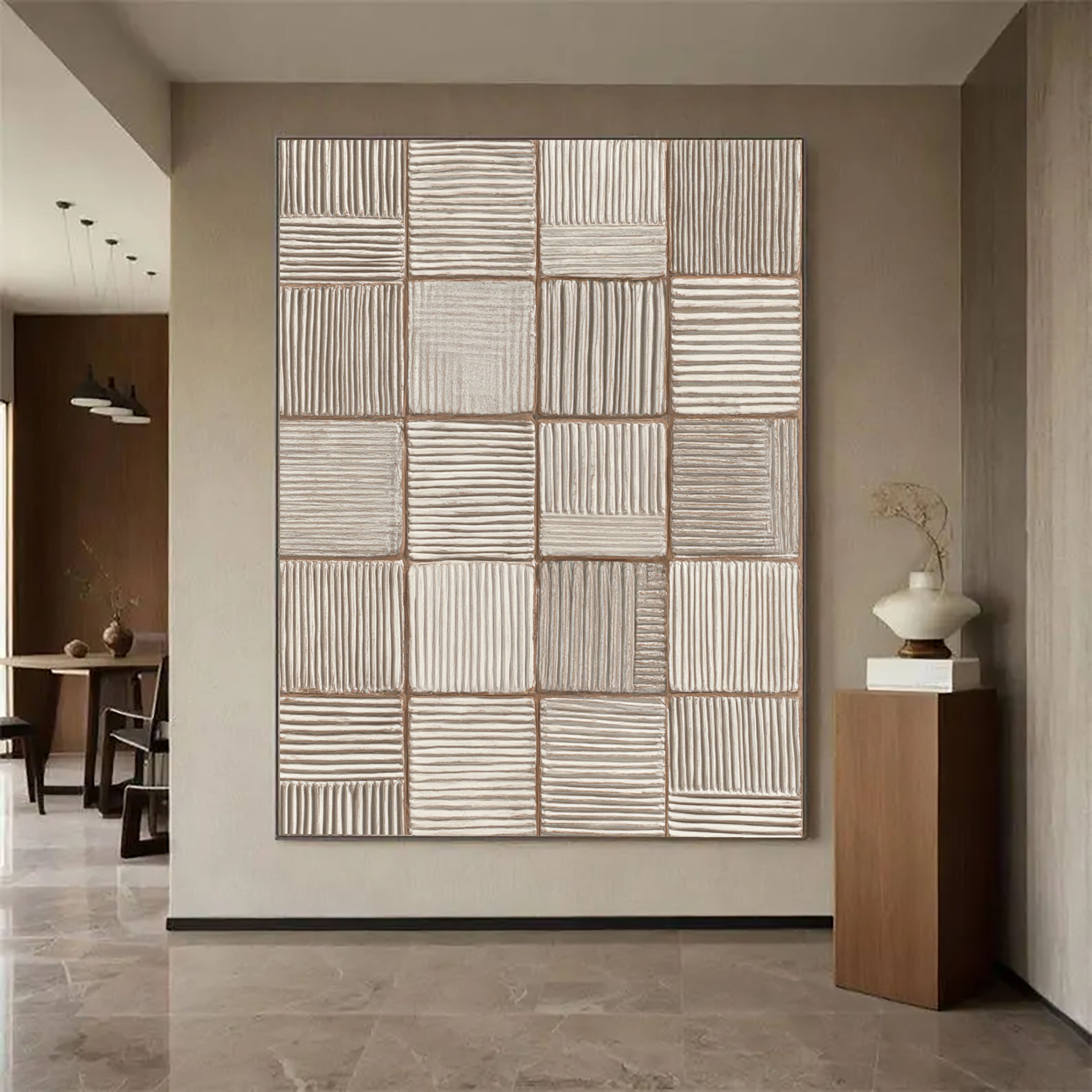 Textured Grid Elegance | Cream Panel